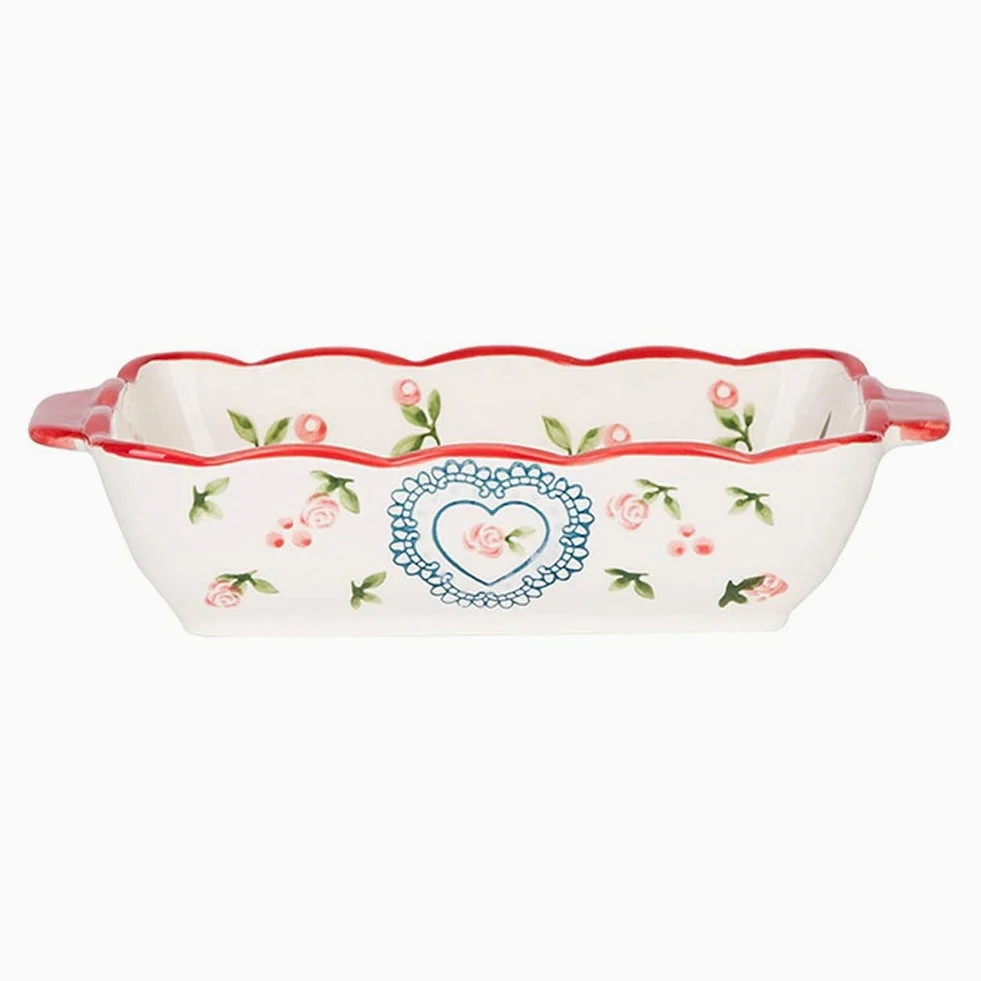 Fuente para Hornear Ceramic Bakeware - 9 pulgadas para hornear - rectangular / panadero redondo, cacerola para hornear con asas dobles, sartenes lasañas para cena de pastel, cocina Bandejas Horno