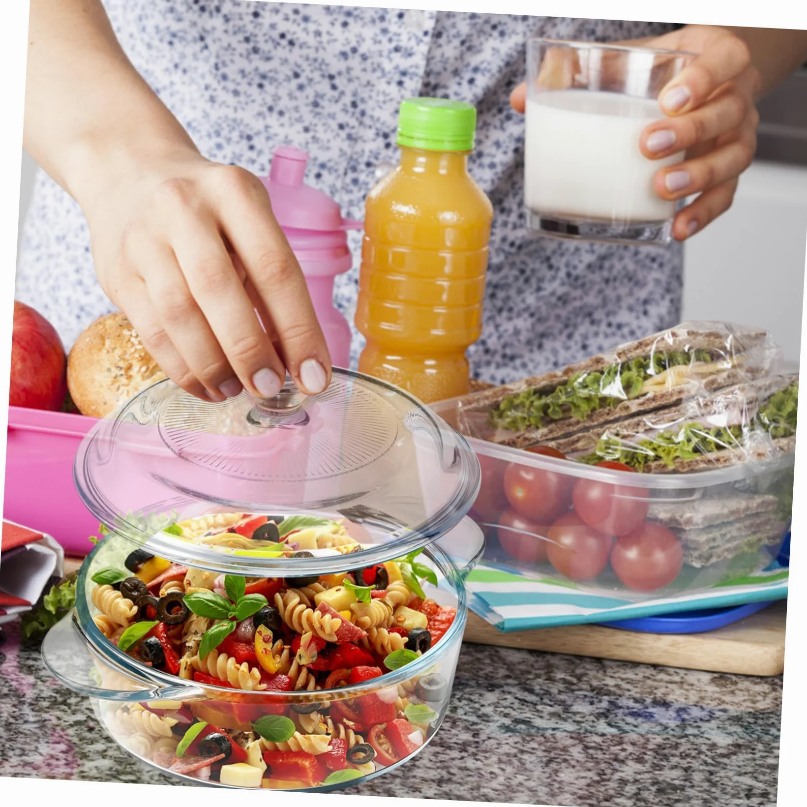 POPETPOP Bol de Vidrio Resistente al Calor con Tapa Tazón Transparente para Ensaladas Postres y Snacks Apto para Cocina Hogar y Oficina