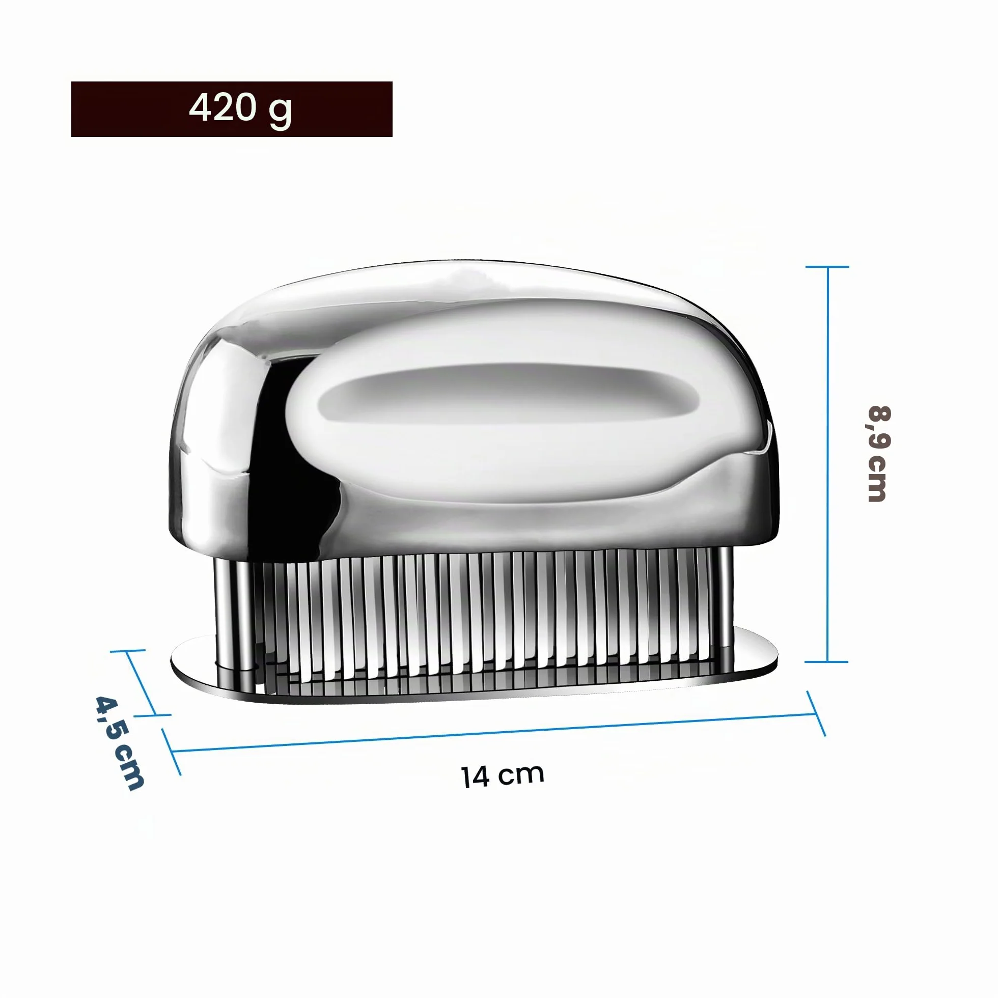 Ablandador de carne de acero inoxidable con agujas ultra afiladas – Herramienta profesional para ablandar carne de res, pollo, cerdo y ternera – Mango ergonómico – Fácil de limpiar