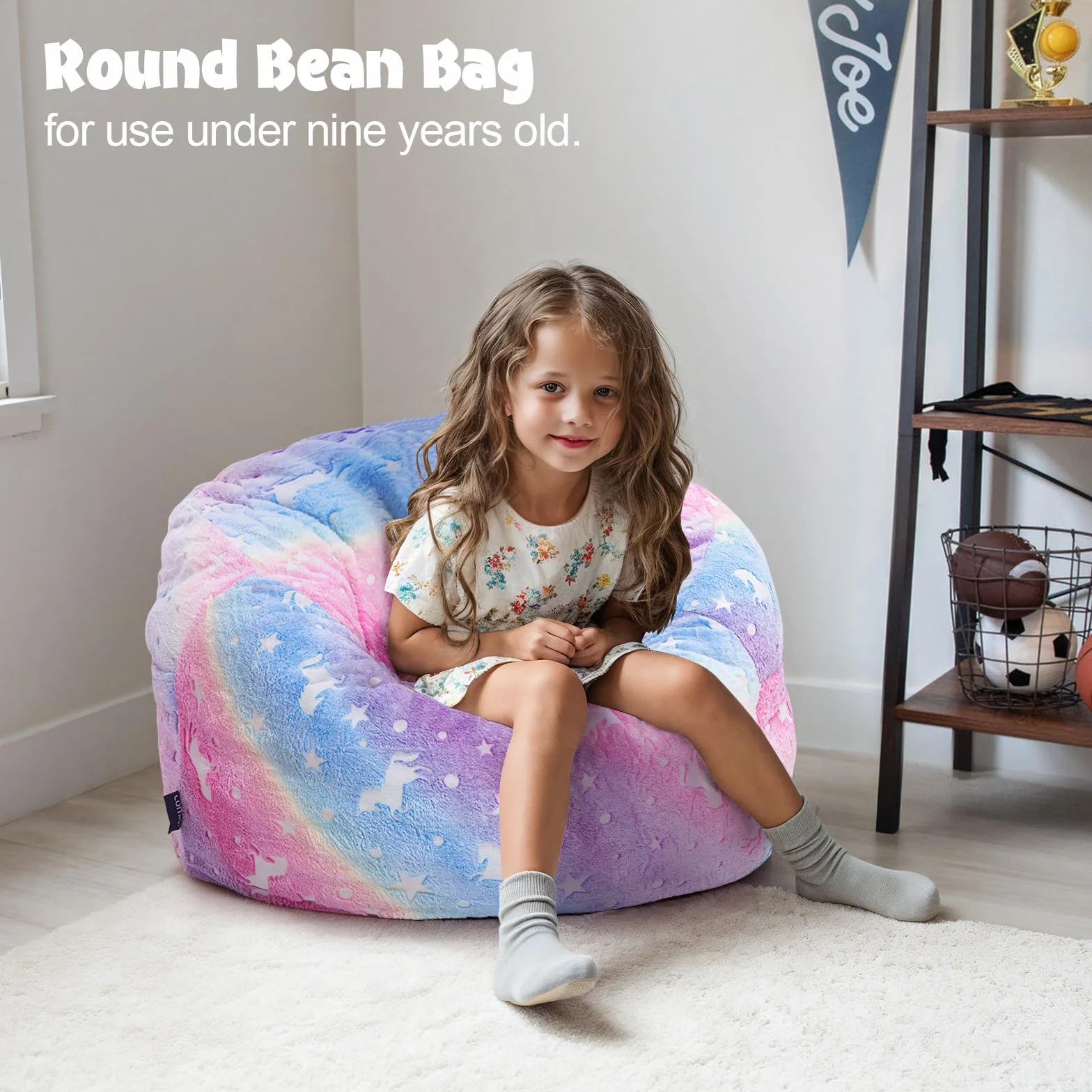 MeMoreCool Puf para niños que se convierte en cama puf, silla para niños pequeños para leer, sofá para niños perezosos con relleno, colchón convertible para suelo, 75 x 75 x 47 cm, arcoíris