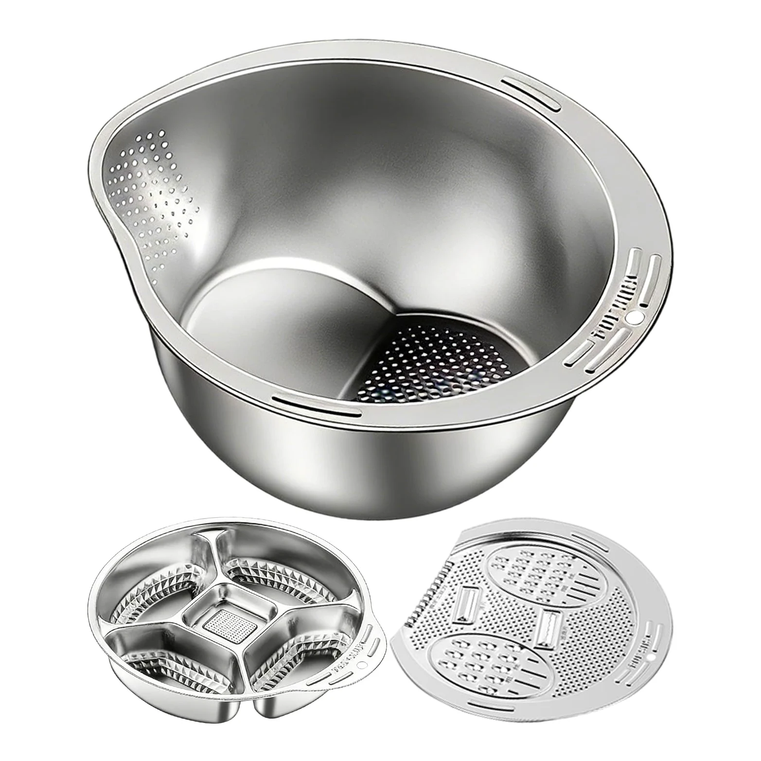 Cuenco Colador de Arroz Set de Colador con Fondo Inclinado | con Escurridor Lateral y Fondo Inclinado para Remojar Arroz para Cocina Restaurante Verduras Frutas Jengibre Cebolleta