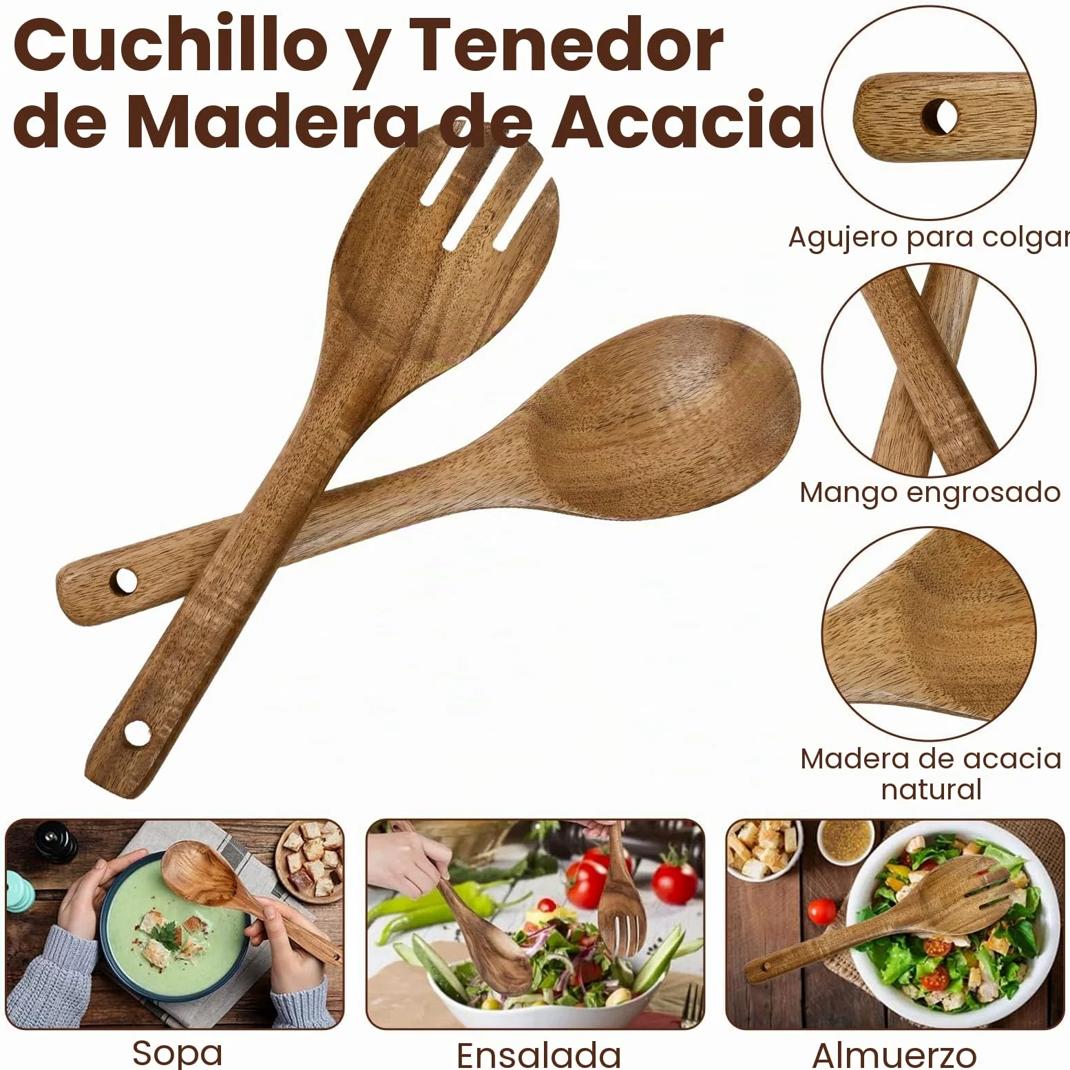 Bol Cocina Cristal 23cm 3700ml Bol Ensalada Grande Bol de Mezcla Ensaladera Cristal con base de Madera Apto para Lavavajillas Microondas para Preparar, Servir y Mezclar + 1x Cuchala 1x Tenedor | Cuenco grande de cristal, ensaladera de cristal extragrande