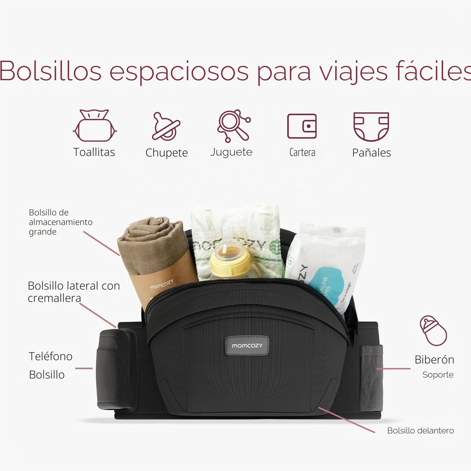 Portabebés Momcozy Ergonómico Ajustable con Protector de Vientre 3D Original para Recién Nacidos hasta 45lbs Negro Mediano