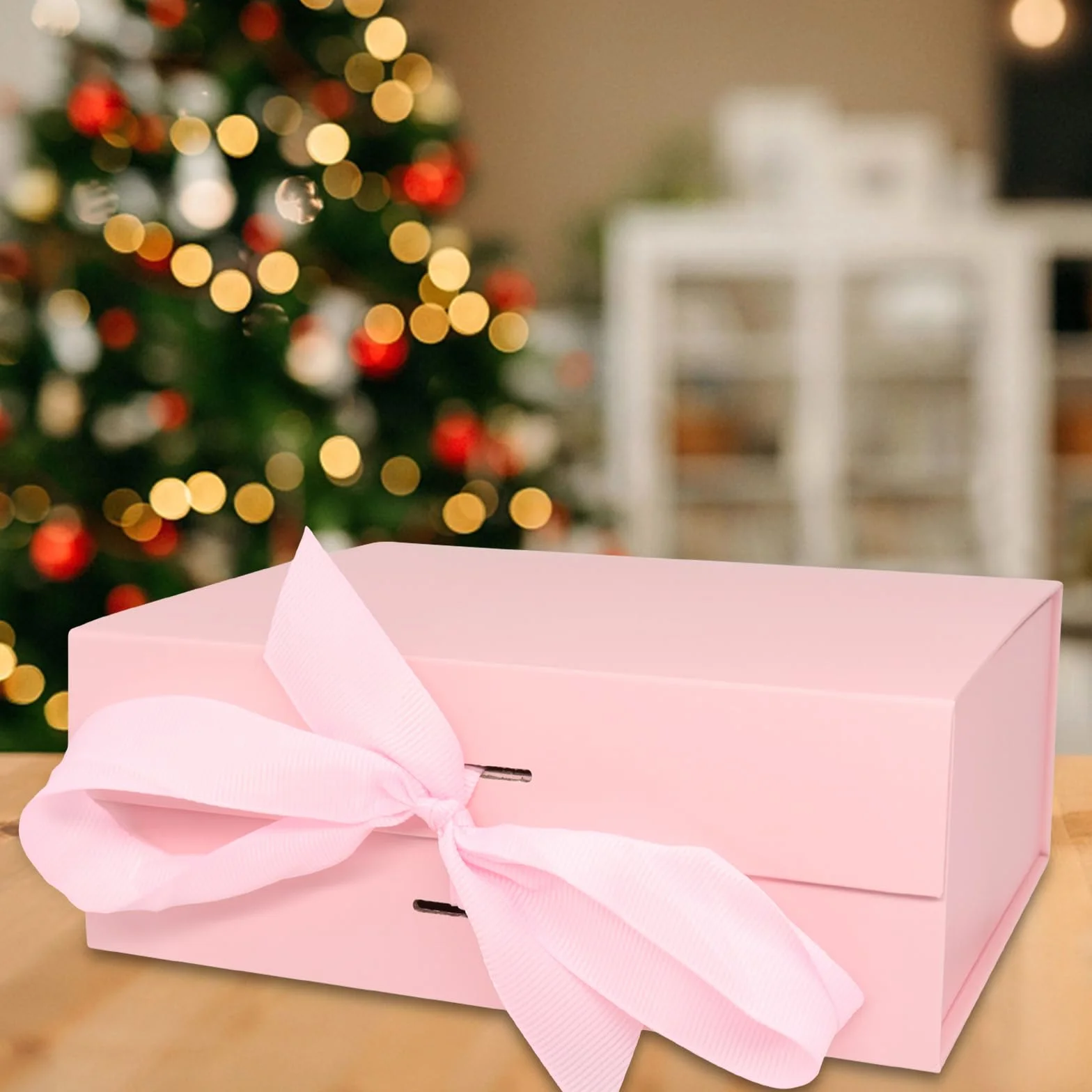 Caja de Regalo con Lazo, 21x17x7cm Regalo de Reutilizable Creative Box,Caja de Regalo Magnética Cajas Regalo con Tapa, Cajas de Carton de Regalo Lujo, para Bodas Cumpleaños Envoltura de Presenta-Rosa