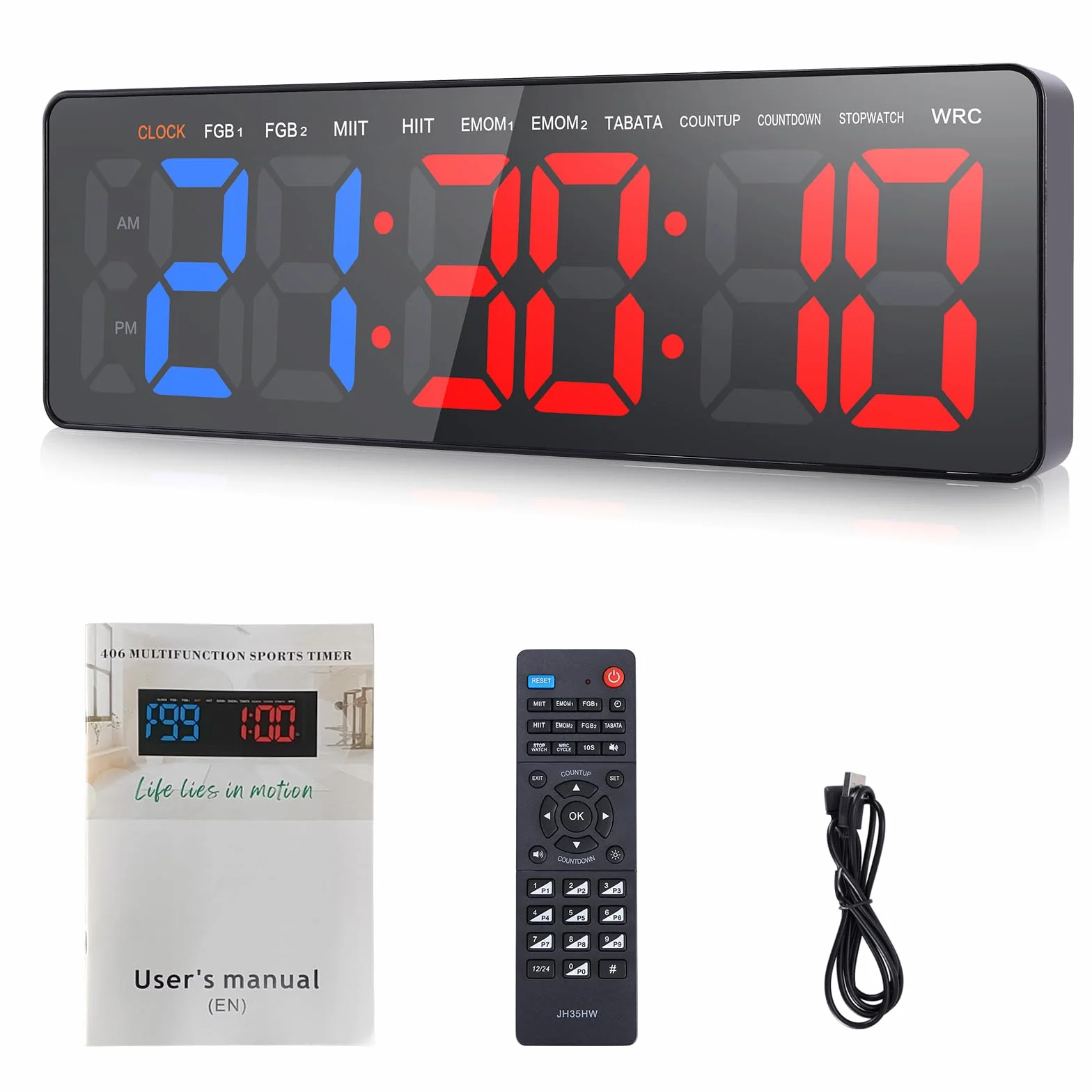 Temporizador de Gimnasio LED 16.5'' Grande Reloj de Pared Digital Cronómetro con Control Remoto
