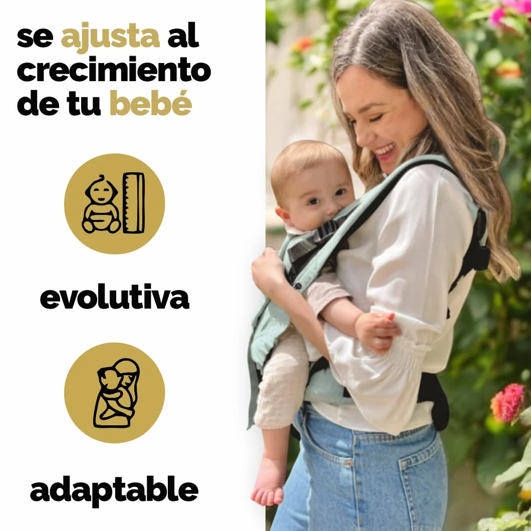 Mochila Porteo Bebe Evolutiva y Ergonomica Portabebes Recien Nacido Algodon Organico Transpirable Mint Liso