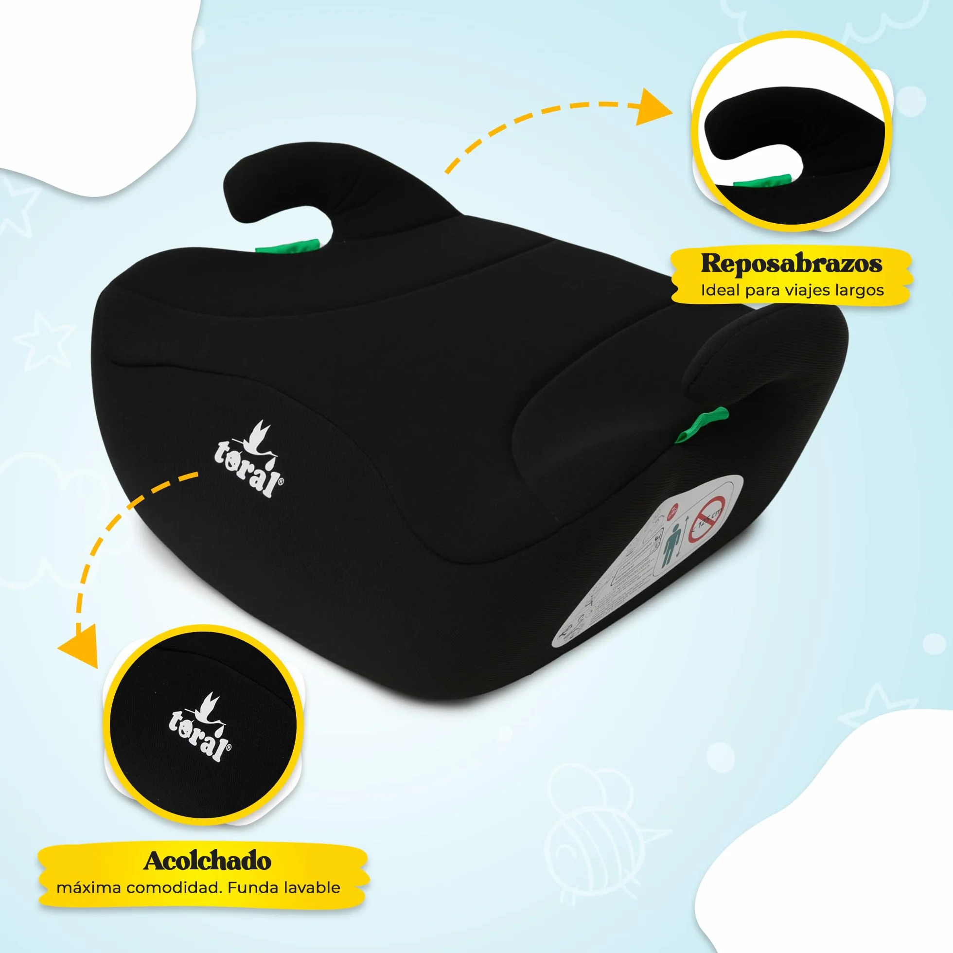 Toral - Alzador Coche Niño i-Size - Asiento Elevador Coche Niño - Silla Coche Grupo 3 - Modelo Mónaco Negro