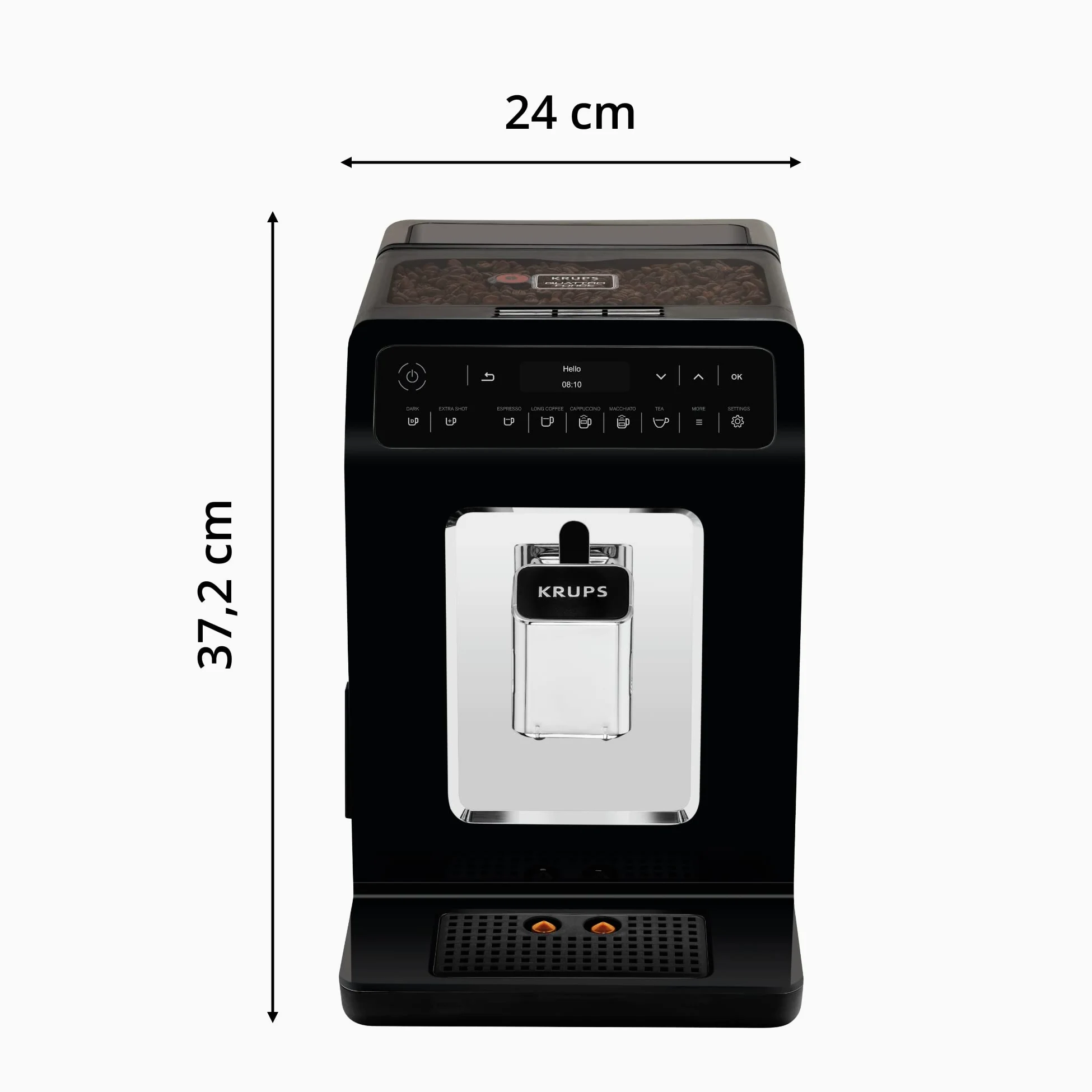 Krups Evidence Espresso EA8908 - Cafetera Superautomática 15 Bares, 15 Preajustes, Niveles de Intensidad, Molido Grano, Autolimpieza e Indicador cal, 2 tazas a la vez, pantalla táctil, recetario
