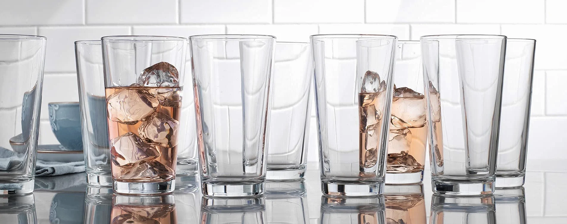 Home Essentials - Juego de 10 vasos de vidrio Highball, vasos de agua básicos de 16 onzas, cerveza, jugo, cócteles, vino, té helado, vasos de bar. Apto para lavavajillas