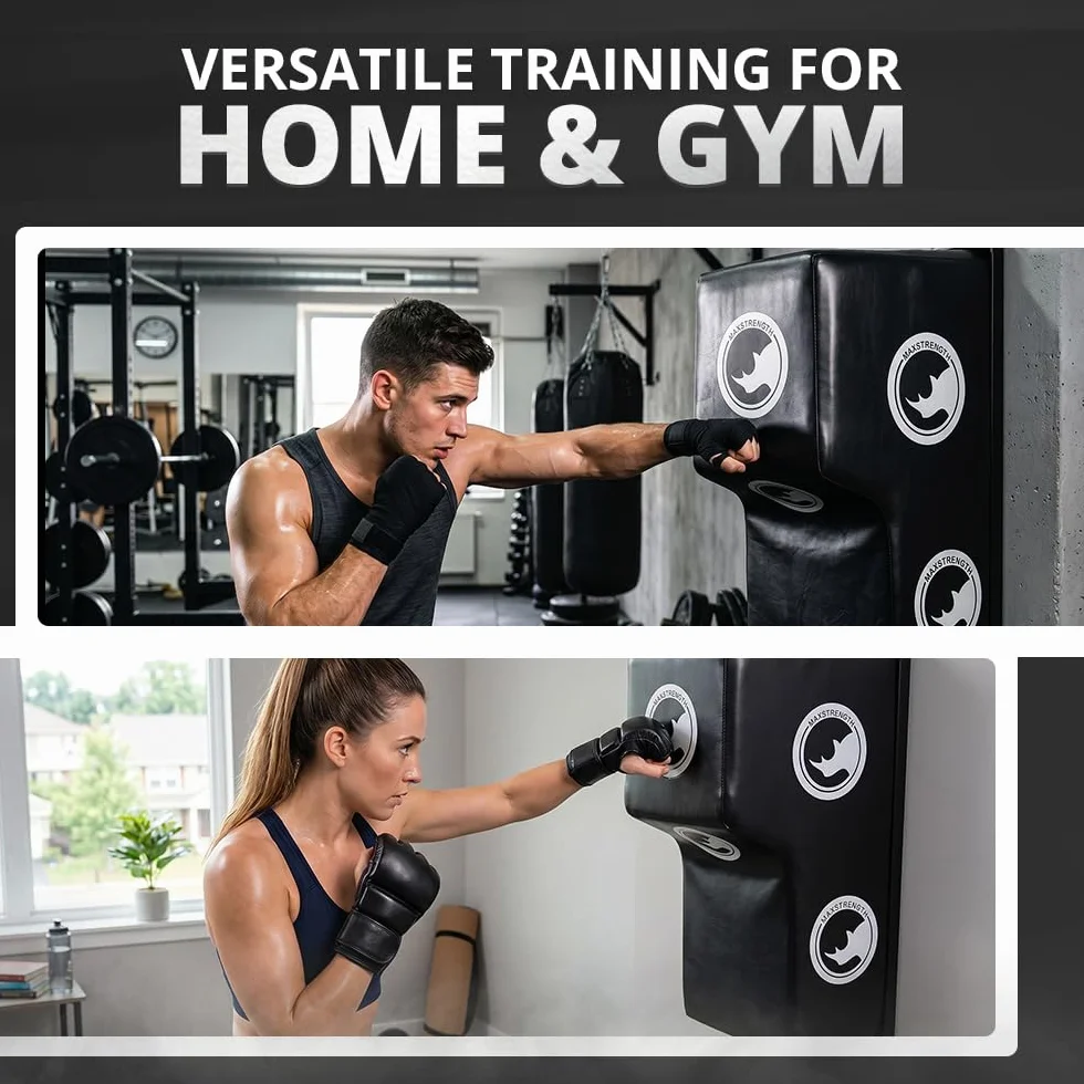 MAXSTRENGTH Bolsa de boxeo para montar en la pared, ángulo, corte superior, almohadilla de golpe (negro/blanco)