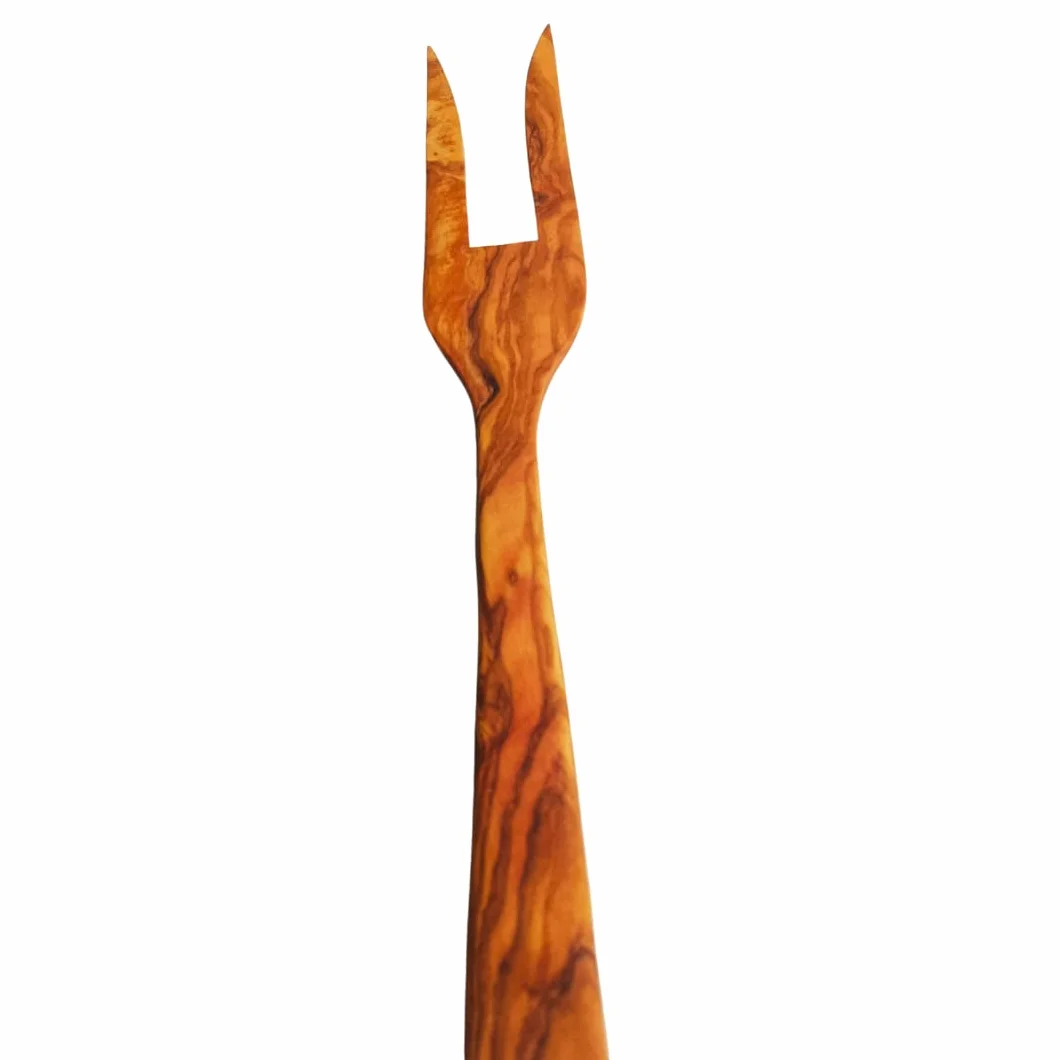 TENEDOR DOS PUNTAS DE MADERA DE OLIVO ARTESANAL 31,5CM. Hecho a mano por un artesano de proximidad. Utensilios de cocina. ENVÍO GRATIS.
