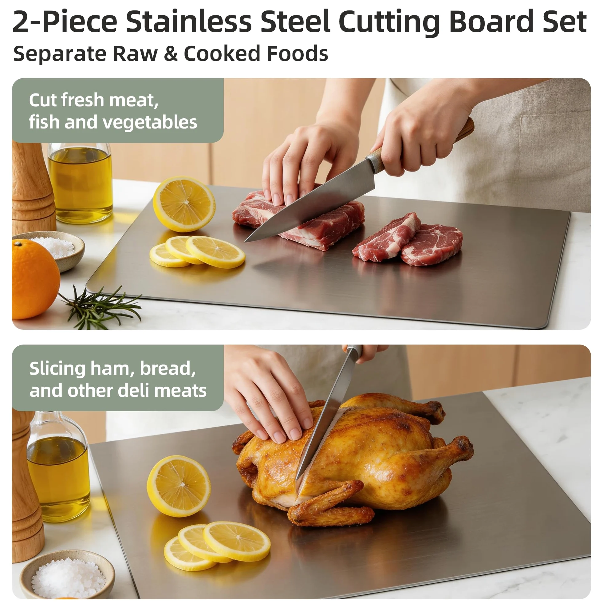 Tabla de Cortar Acero Inoxidable 2 piezas con Borde 40 x 30 cm | Tabla de Cortar de Cocina para Cortar con Borde para Encimera