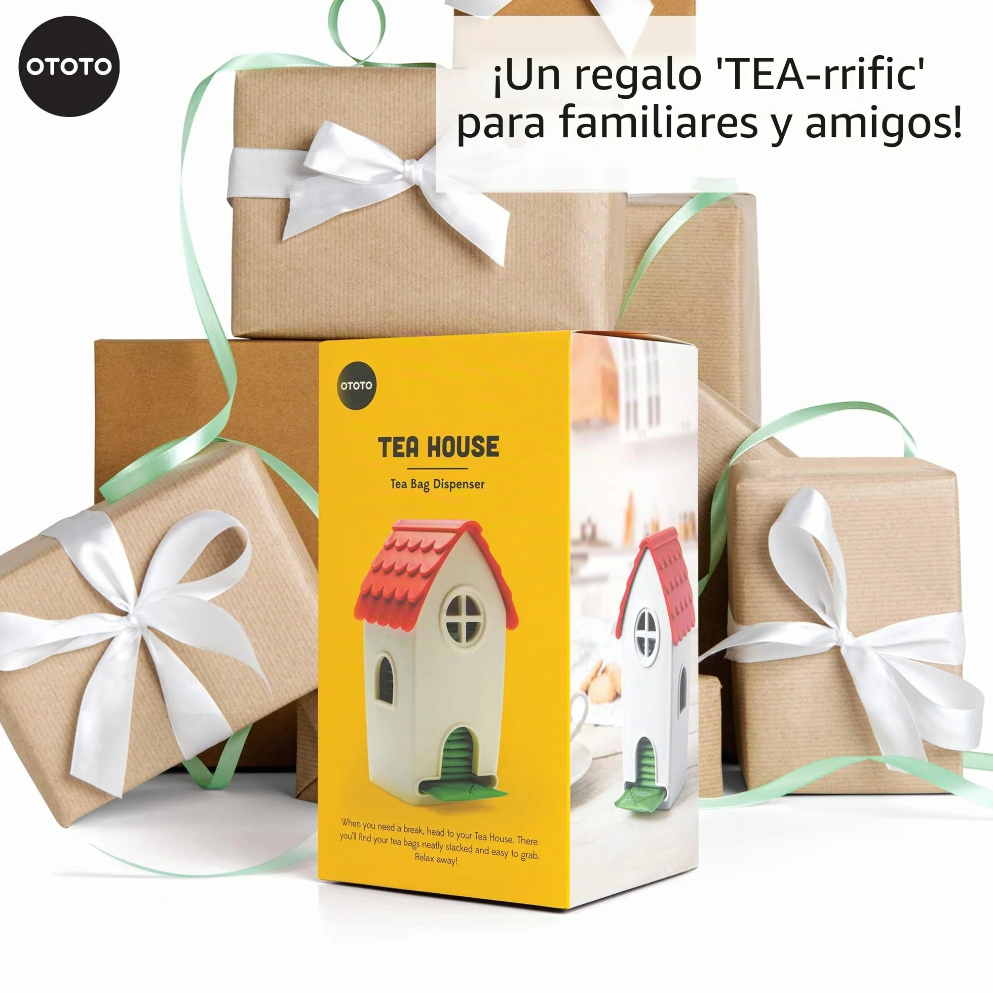 Ototo - Caseta porta bolsitas de té, blanco/rojo, 19 x 10 x 9 cm