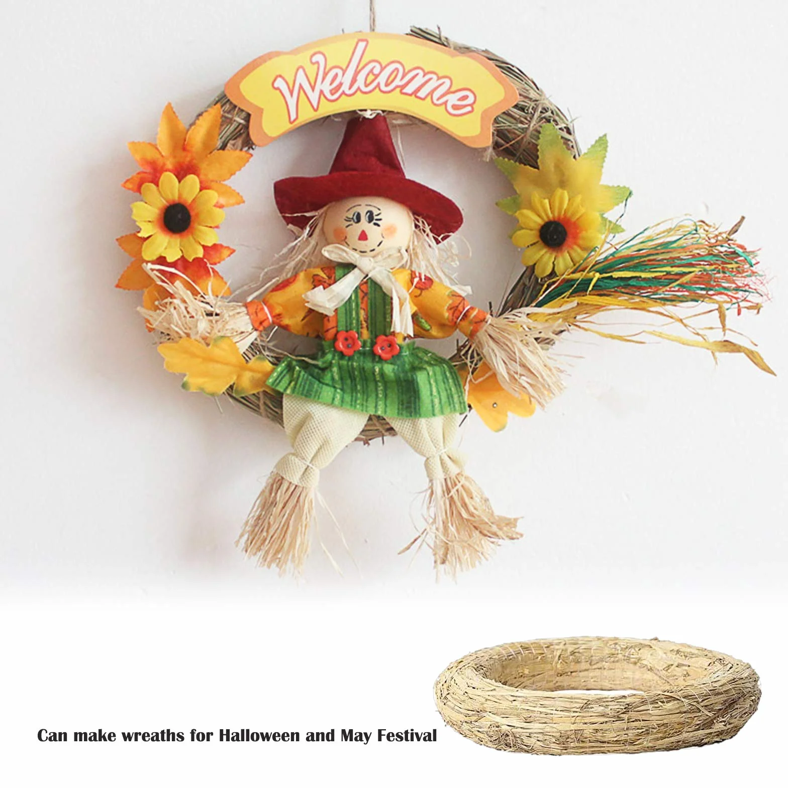 Ltsbead Corona de Paja para Puerta Corona de Paja Natural Coronas de Paja en Decoración para Colgante de Adorno para Puerta Pared (Ø 15 cm/2.5 cm Ø 20 cm/3 cm Ø 25 cm/3.5 cm Ø 30cm/3.5 cm) 4 Piezas