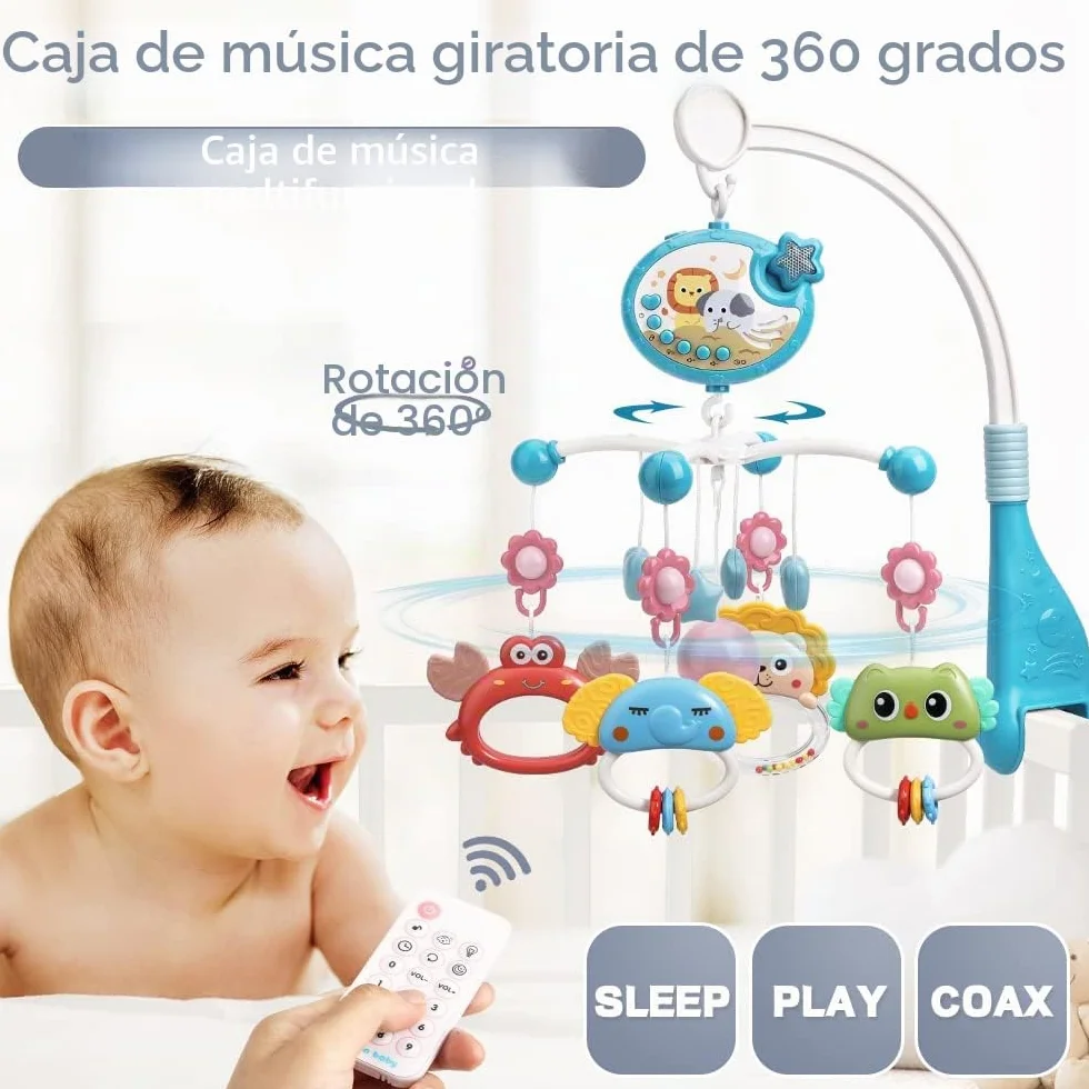 Mini Tudou Móvil de cuna con proyección estelar y función de tiempo, musical con melodías y luces, sonajeros para animales, juguete para recién nacido 0-6 meses