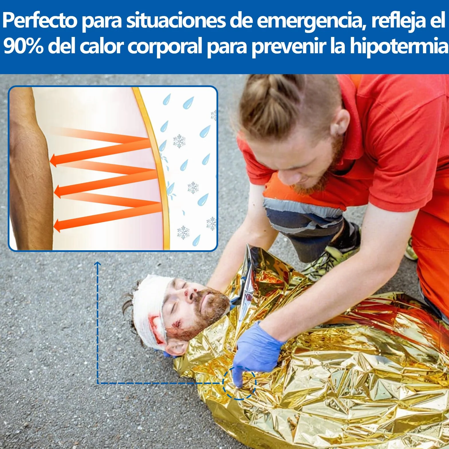Manta Térmica Supervivencia 5 Piezas Oro Plata 210×160cm Resistencia al Desgarro