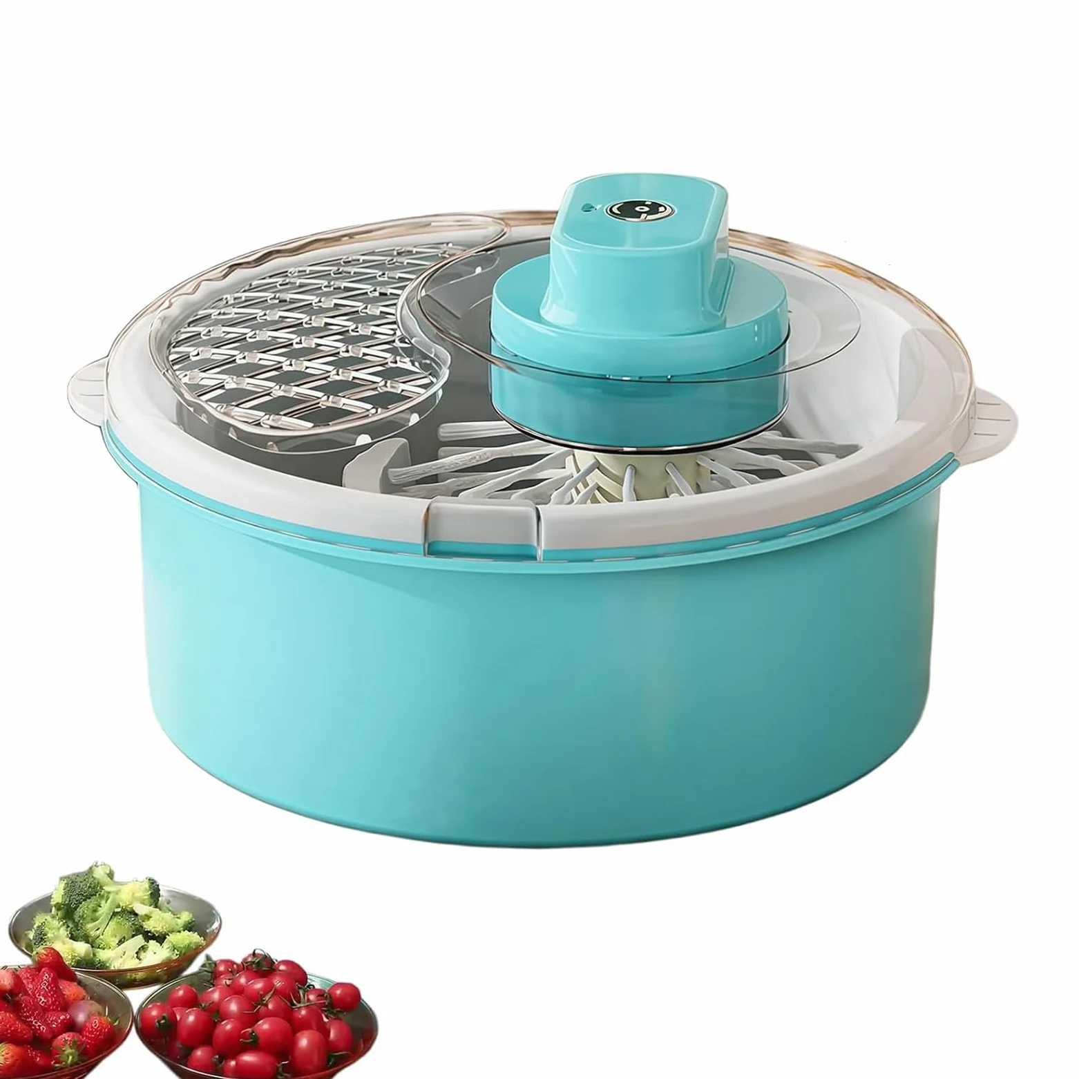 Centrifugadora De Ensaladas Y Lavadora De Frutas Y Verduras, Centrifugadora Eléctrica De Lechuga, Secadora De Verduras, con Base Antideslizante, Limpiador De Frutas Y Verduras Blue