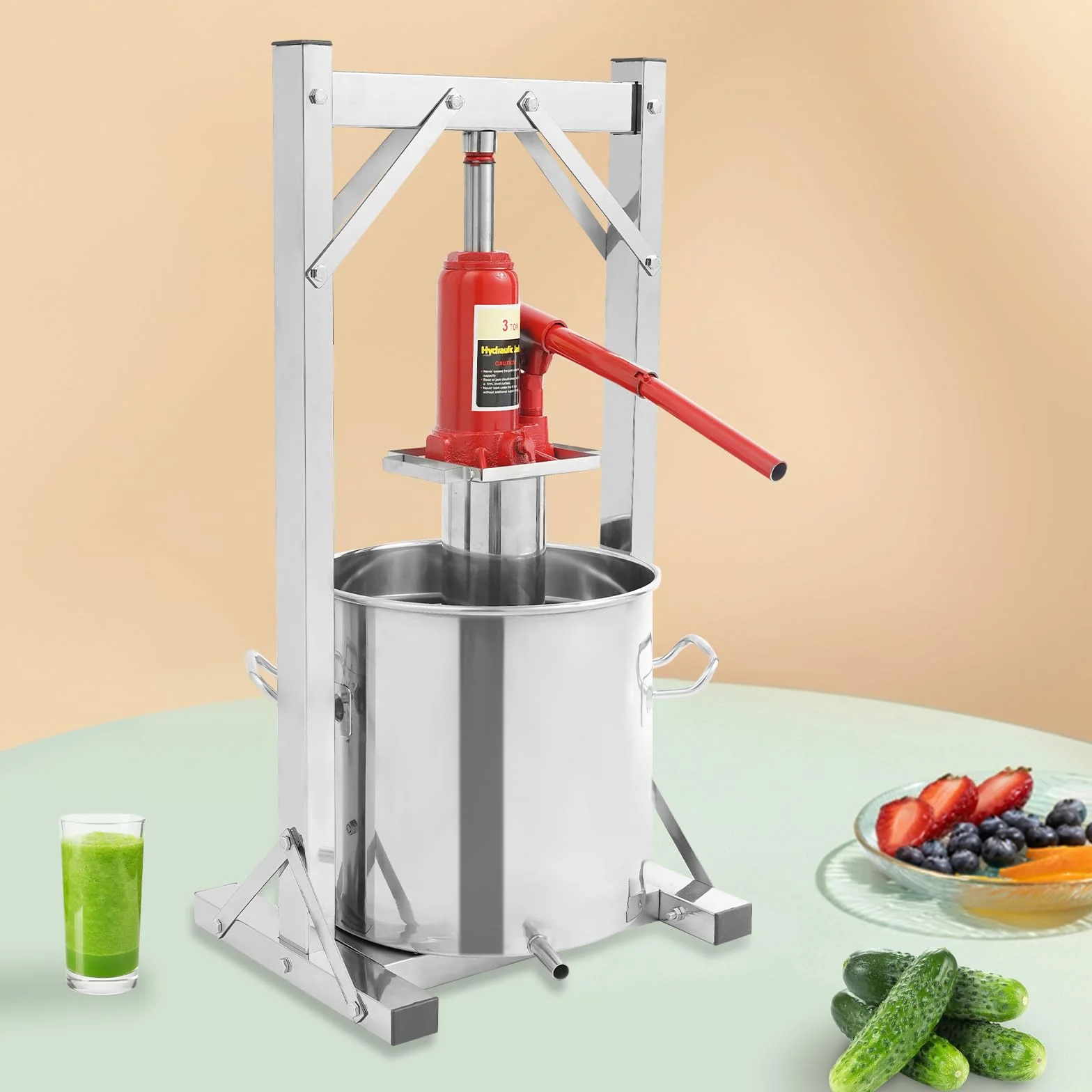 Prensa de frutas de acero inoxidable hidráulica, prensa de frutas 12L, prensa de vino para jugo, sidra, vino, aceite de oliva, capacidad de carga máxima 3T