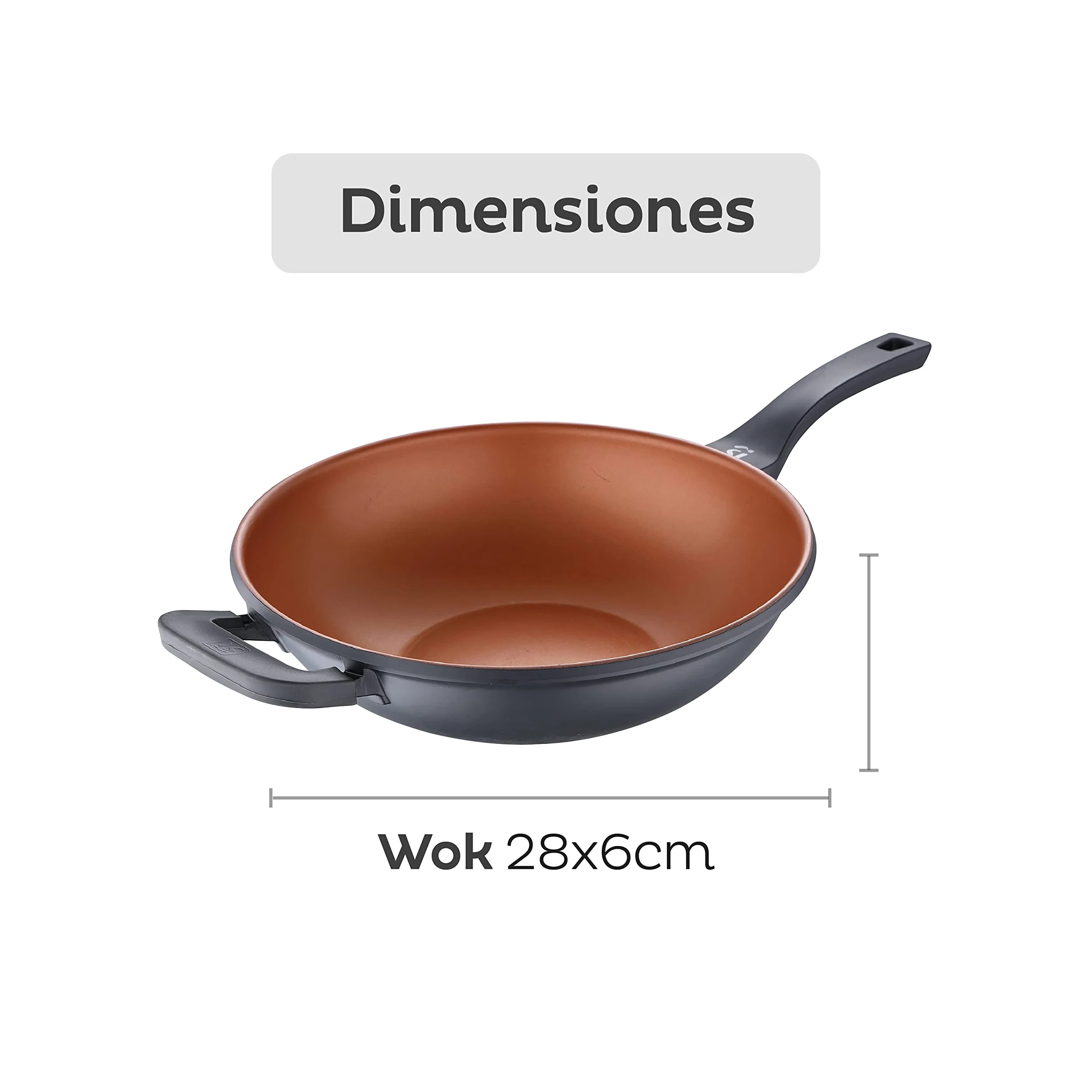 SAN IGNACIO Bronze - Wok de Cocina de 32 cm Antiadherente de Aluminio Fundido - Mango Soft Touch - Sin Tóxicos - Para Inducción, Vitroceramica y Todo Tipo de Cocinas