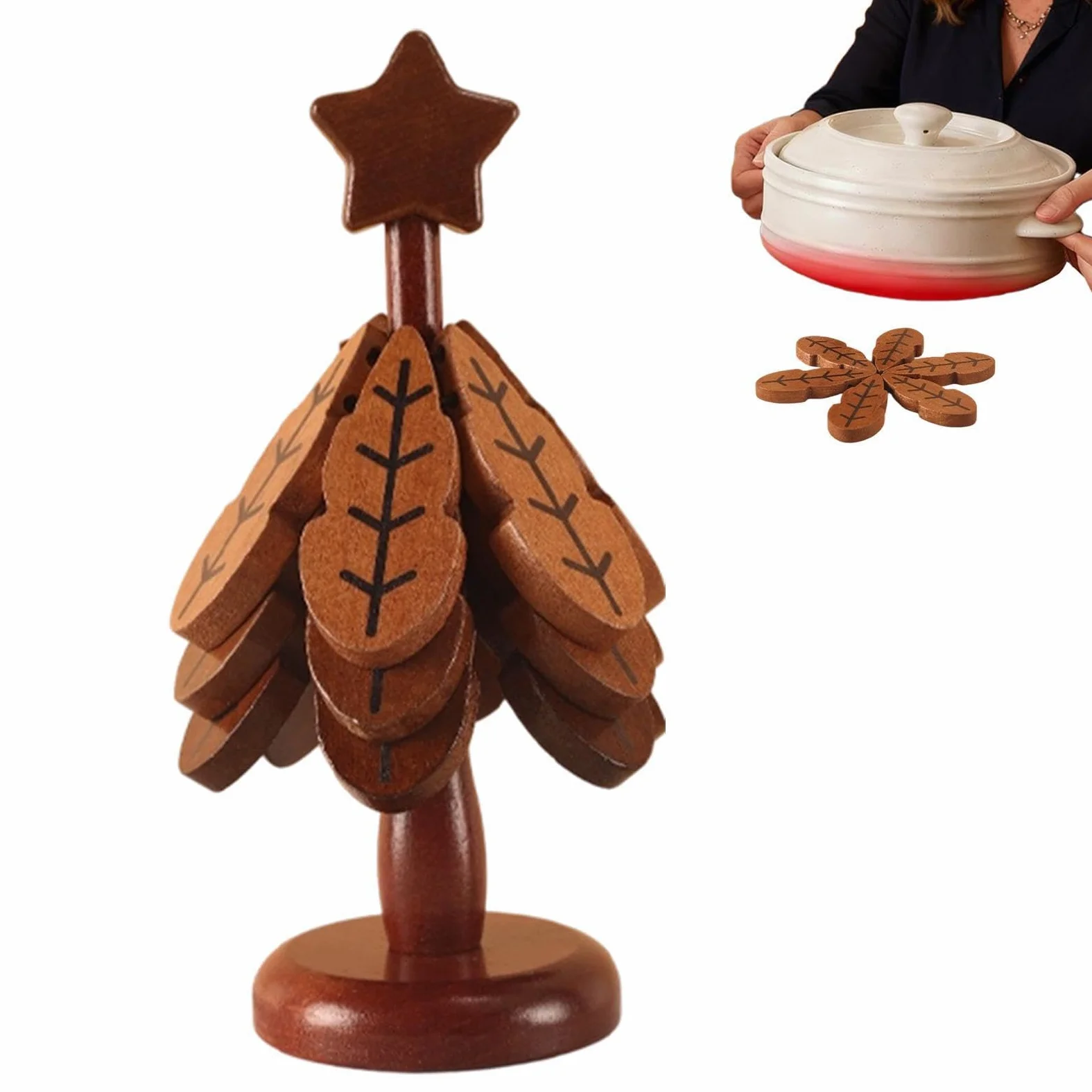 Posavasos para árbol de Navidad, plegable, posavasos de cocina de Navidad | Juego de protectores de ollas con forma de árbol de Navidad para encimera, sartenes, cena, taza, apartamento