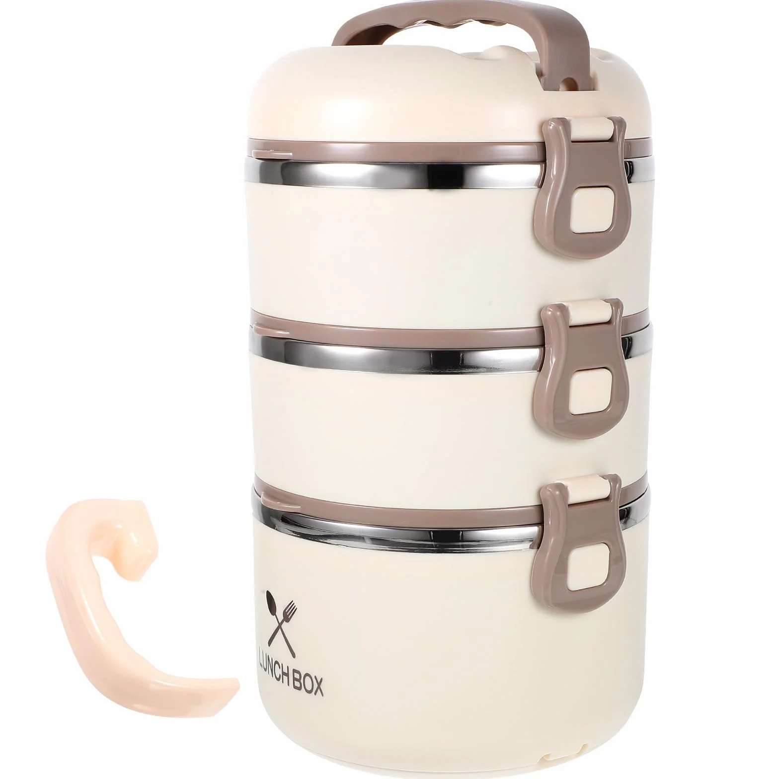 Fiambrera de Acero Inoxidable Térmica de 3 Capas 1, 75 L Beige | Acero Inoxidable, Abs y Pp, Tanque Interior Apto para Microondas, Diseño Desmontable y Portátil