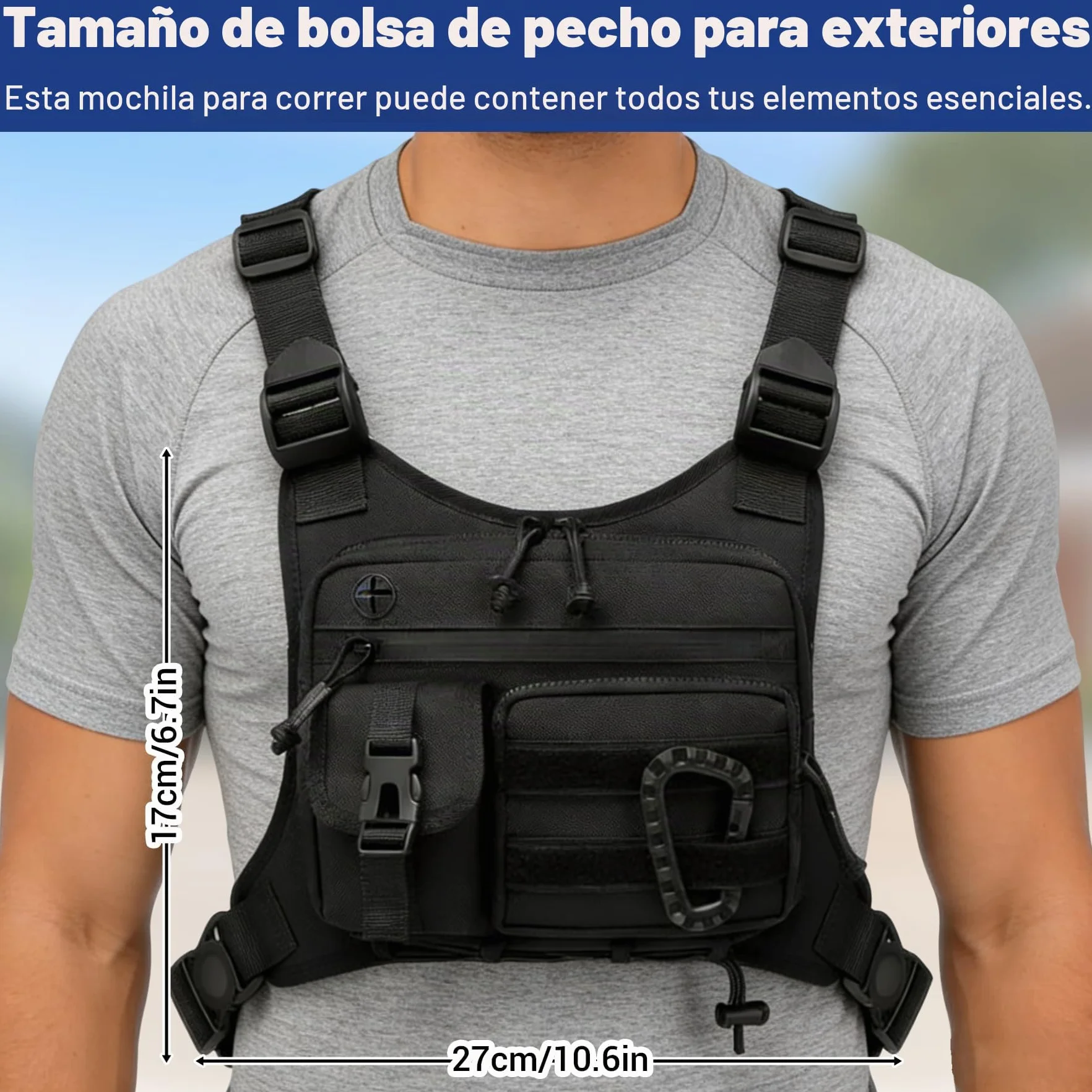 GAESHOW Bolso táctico impermeable ajustable para hombre mujer entrenamiento al aire libre ciclismo senderismo deportes negro