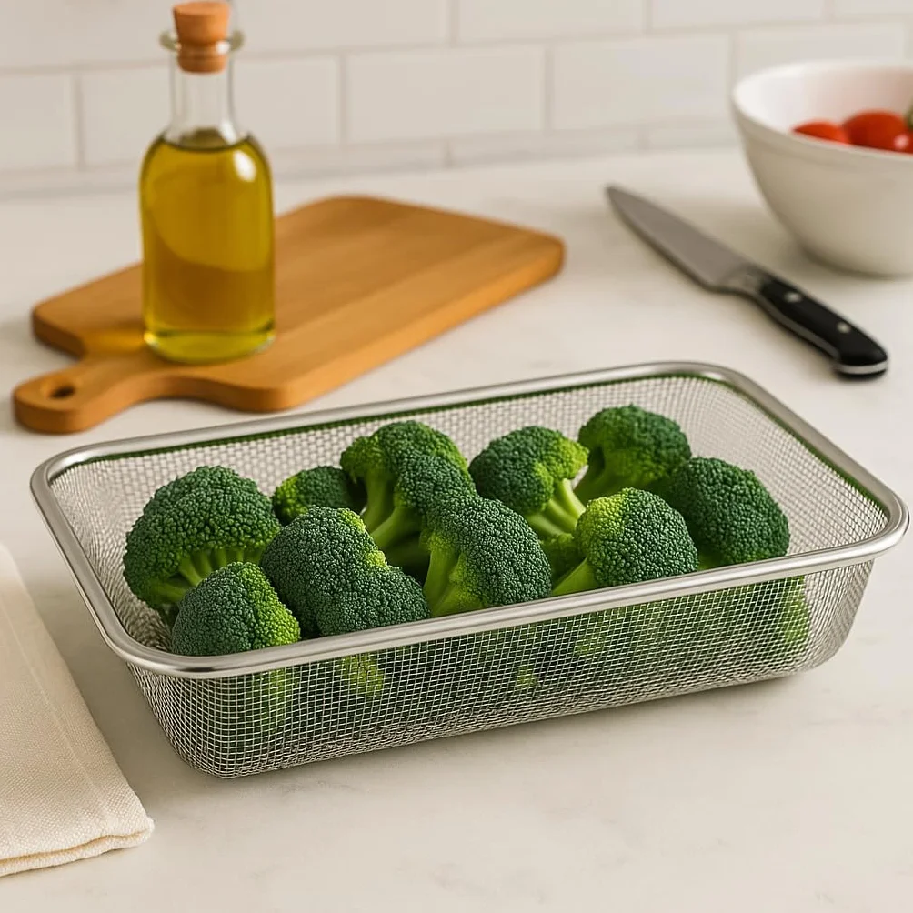 Colador de Cocina Rectangular- Escurridor - Malla Fina - Acero Inoxidable