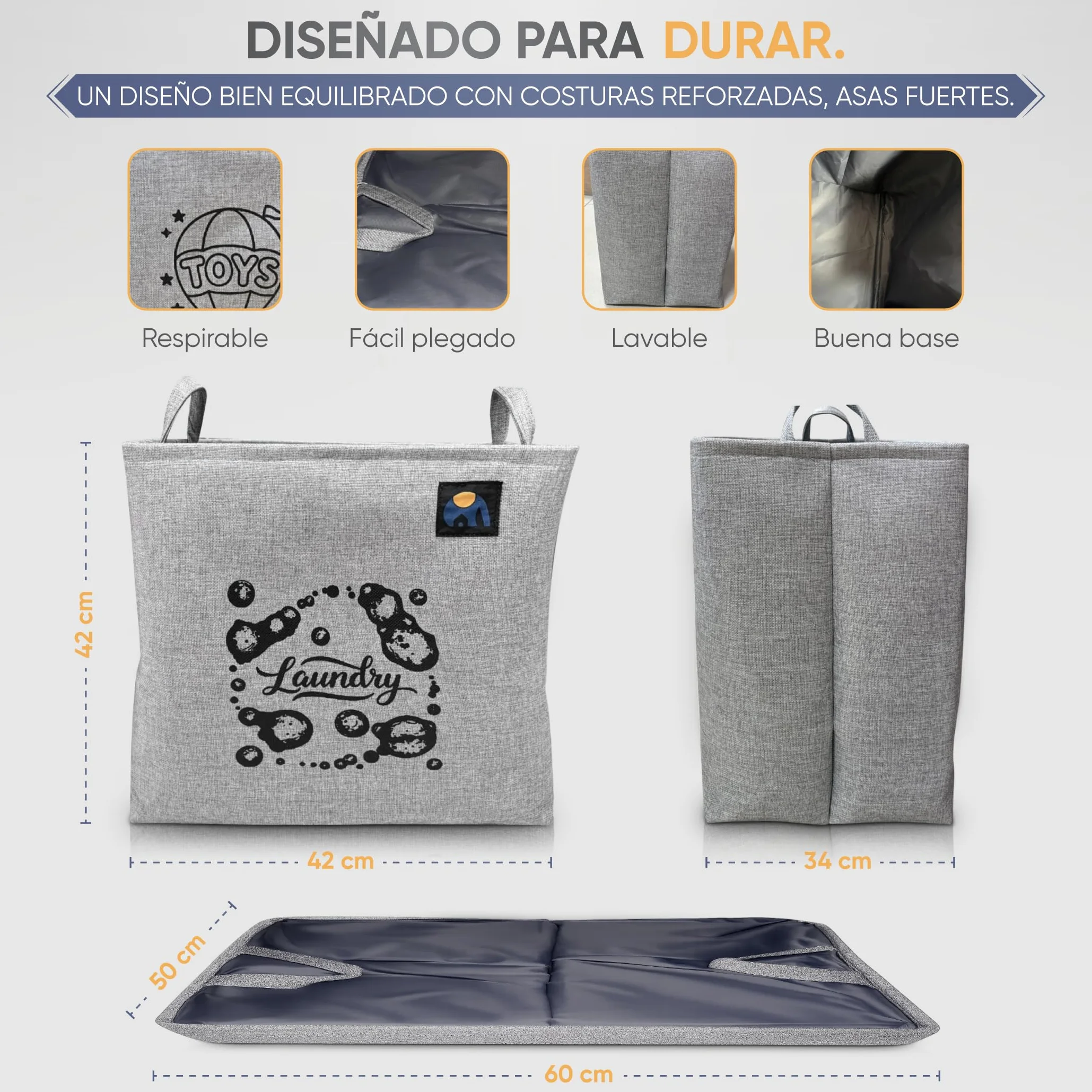 Cesto Ropa Sucia Plegable 2 en 1 – Cesta Ropa Sucia y Juguetes de Gran Capacidad – Organizador Infantil y Familiar para Dormitorio, Baño y Lavadero – Impermeable con Asas Reforzadas, Gris