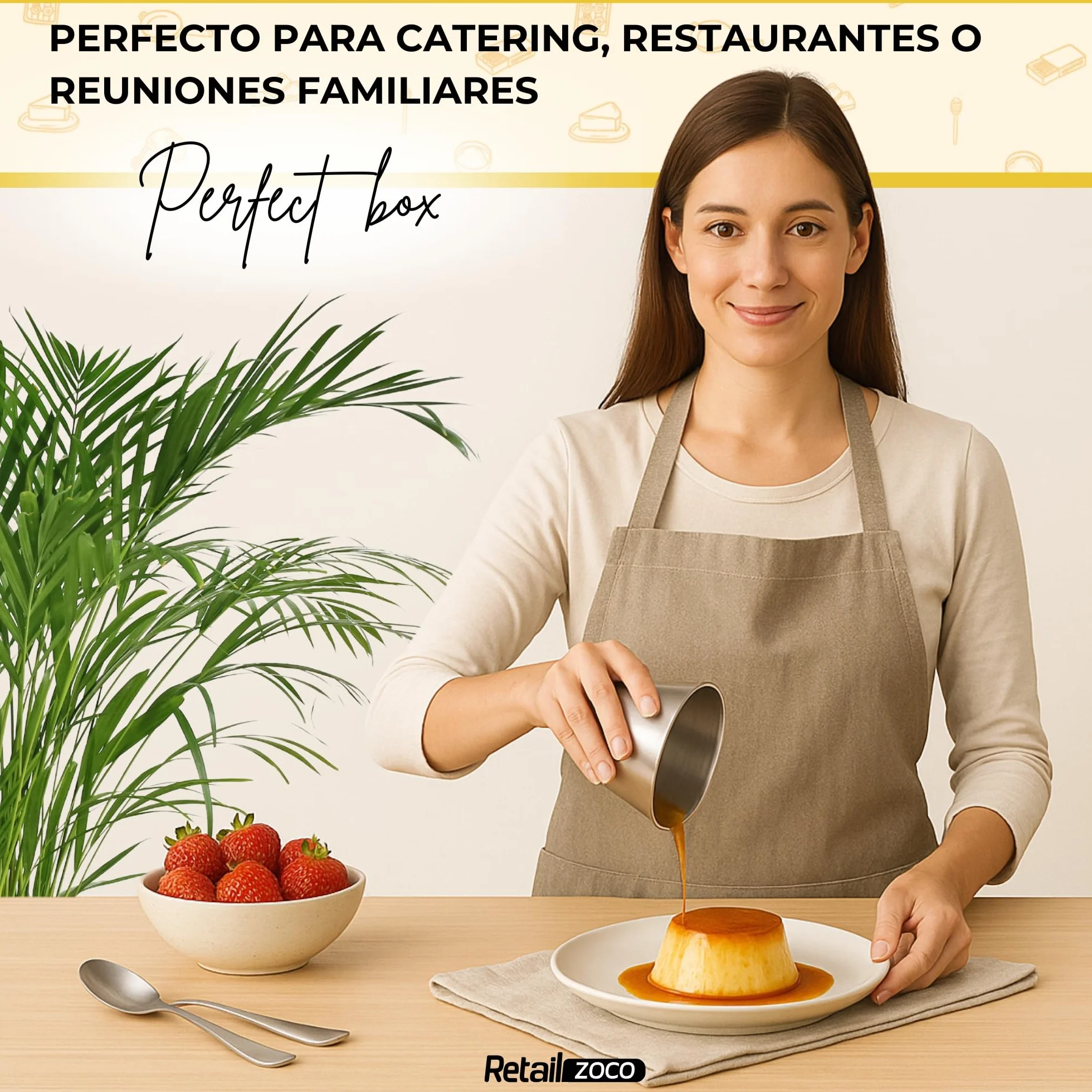 Flaneras Individuales, Molde para flan Molde Repostería, Antiadherente, Acero Inoxidable, Ideal para Flan, Postres, Salsa, Repostería y Cocción al Baño María, 7 cm Diámetro x 4.7 cm alto, 12 unidades