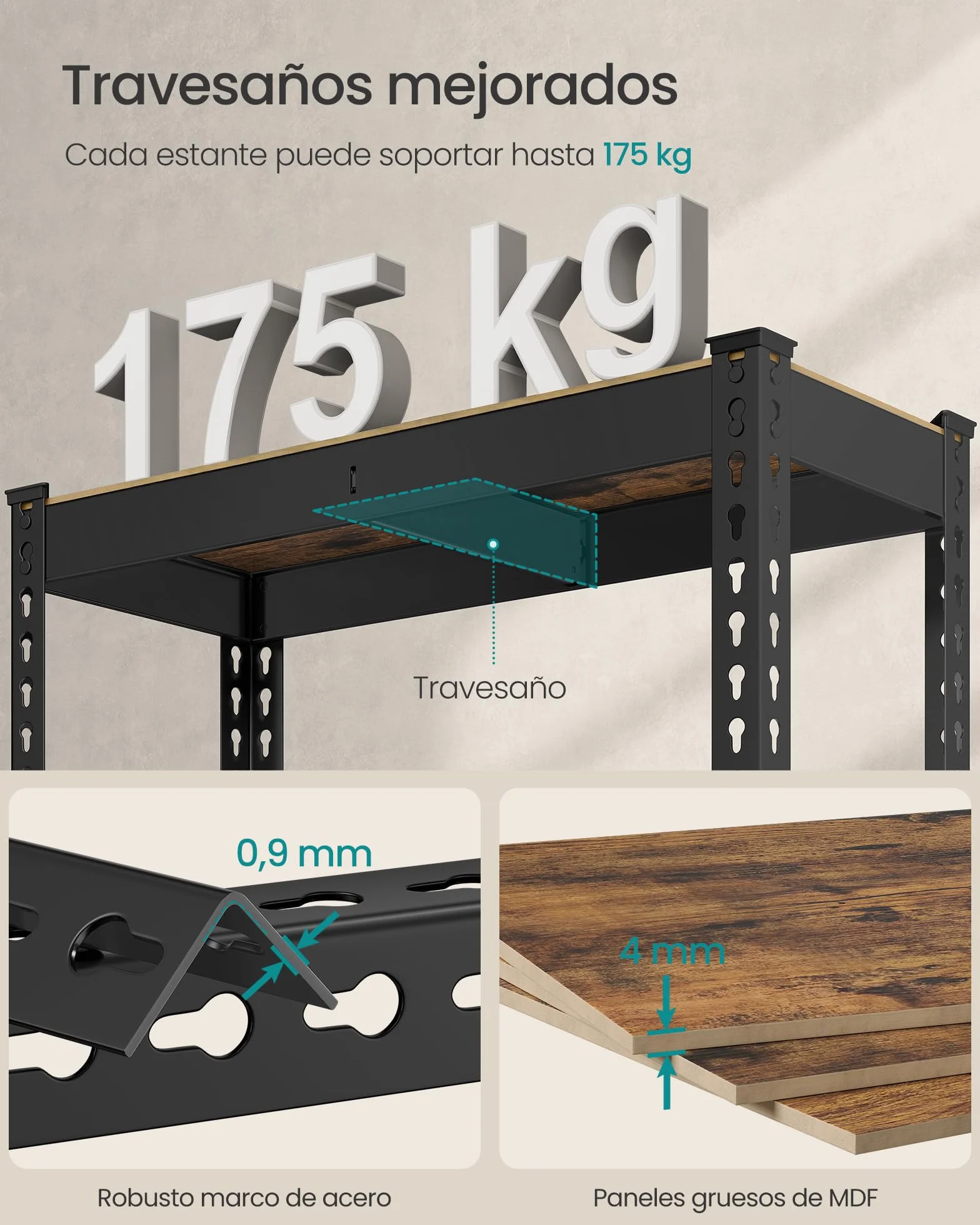 SONGMICS Estantería de 5 Niveles, estantes de Almacenamiento, para Estudio, Montaje sin Tornillos, estantes Ajustables, 30 x 75 x 150 cm, Carga de 875 kg, para cobertizo, almacén, sótano, Cocina