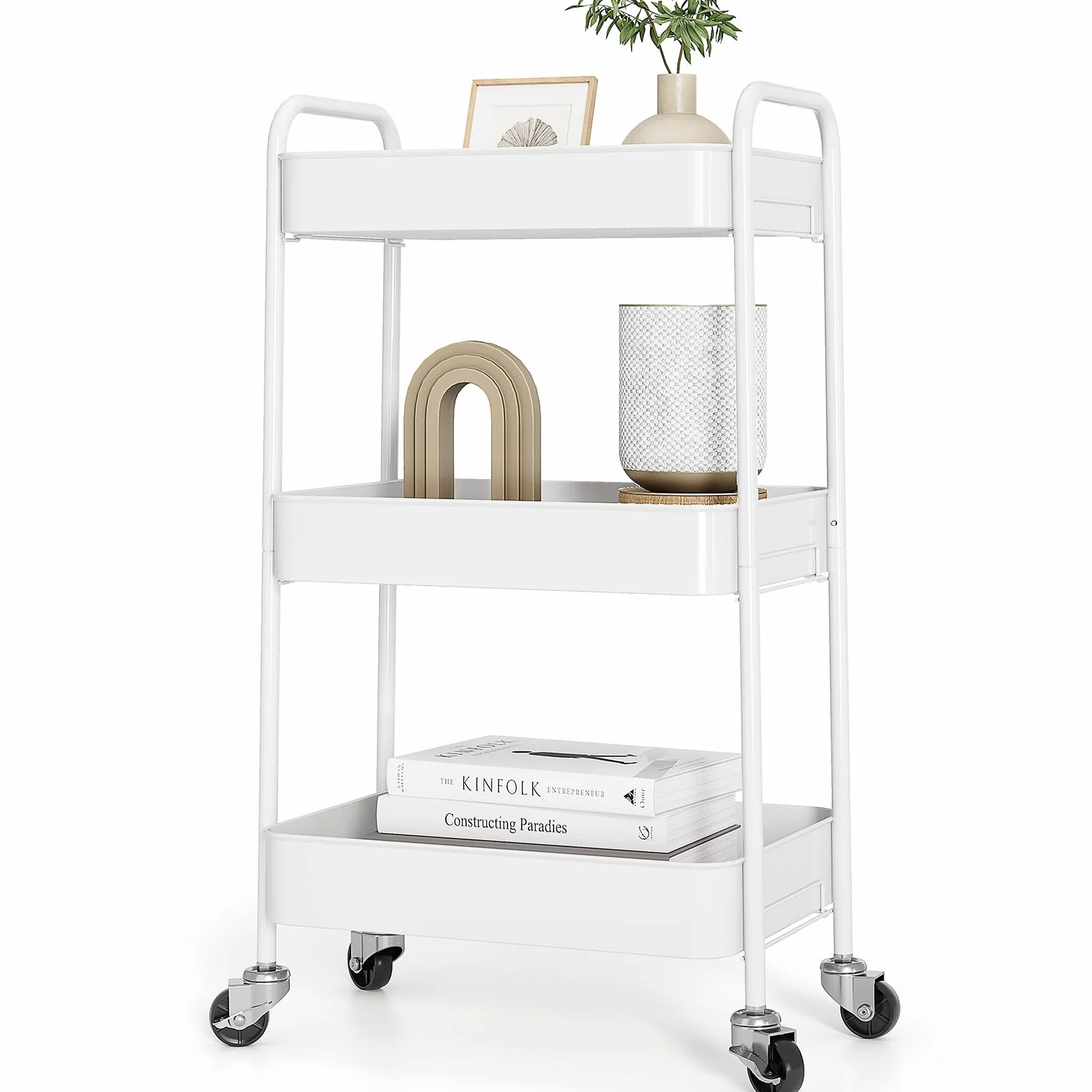 KINGRACK Carro de cocina, carrito con ruedas de 3 niveles, de metal, con asas de ruedas, carrito de estantería para oficina, salón, carrito multiusos para cocina, baño, cosméticos, sin tornillo, fácil