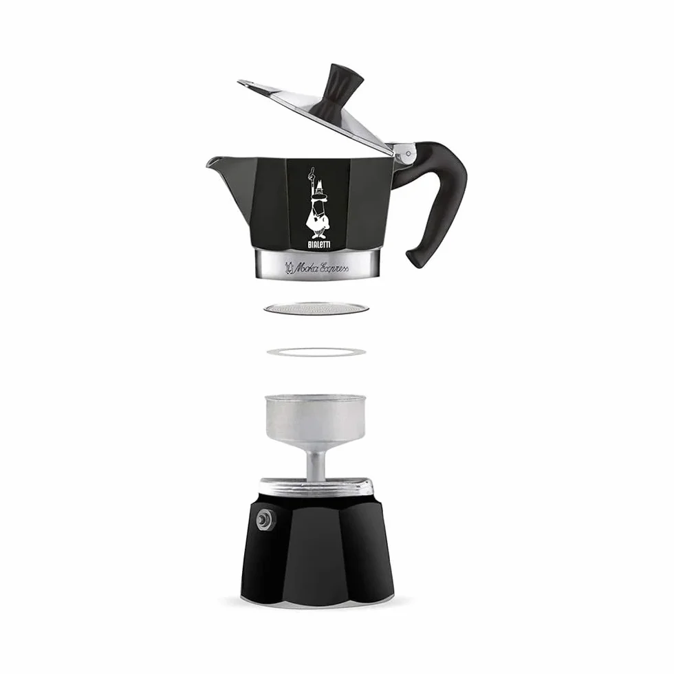 Bialetti - Moka Color: icónica cafetera espresso para estufa, hace café italiano real, tazas Moka Pot 6 (250 ml), aluminio, Negro, 6 Tazas