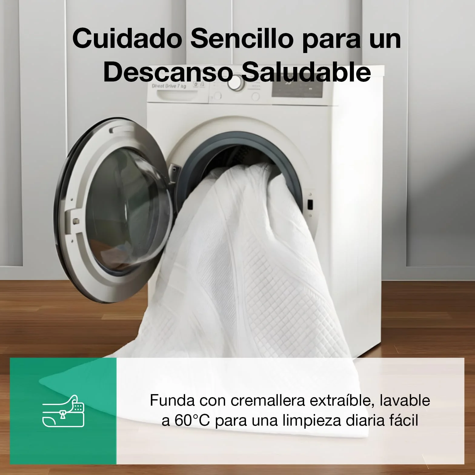 Novilla Topper Colchón Viscoelástico en Gel 135x190cm, 7,5cm de Grosor, Funda Suave y Transpirable con Cremallera, Desenfundable y Lavable, Base Antideslizante, Envasado al Vacío