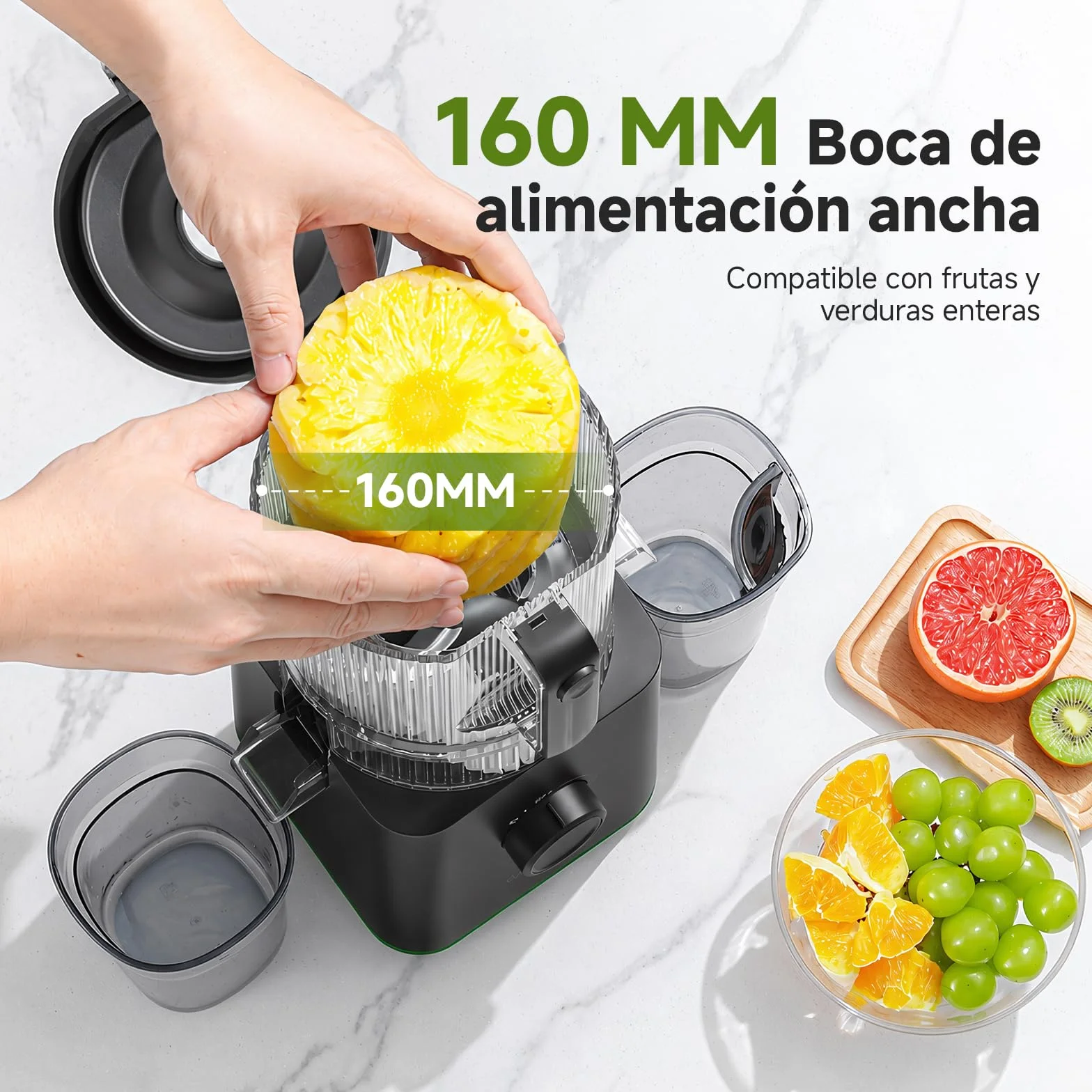 AMZCHEF Extractor de Zumos Prensado en Frío 600W, Licuadora con Boca XL 160 mm, Slow Juicer 2,5 L para Frutas y Verduras Enteras, 2 Filtros (Zumo, Leche Vegetal, Sorbete), Fácil de Limpiar, Negro Mate
