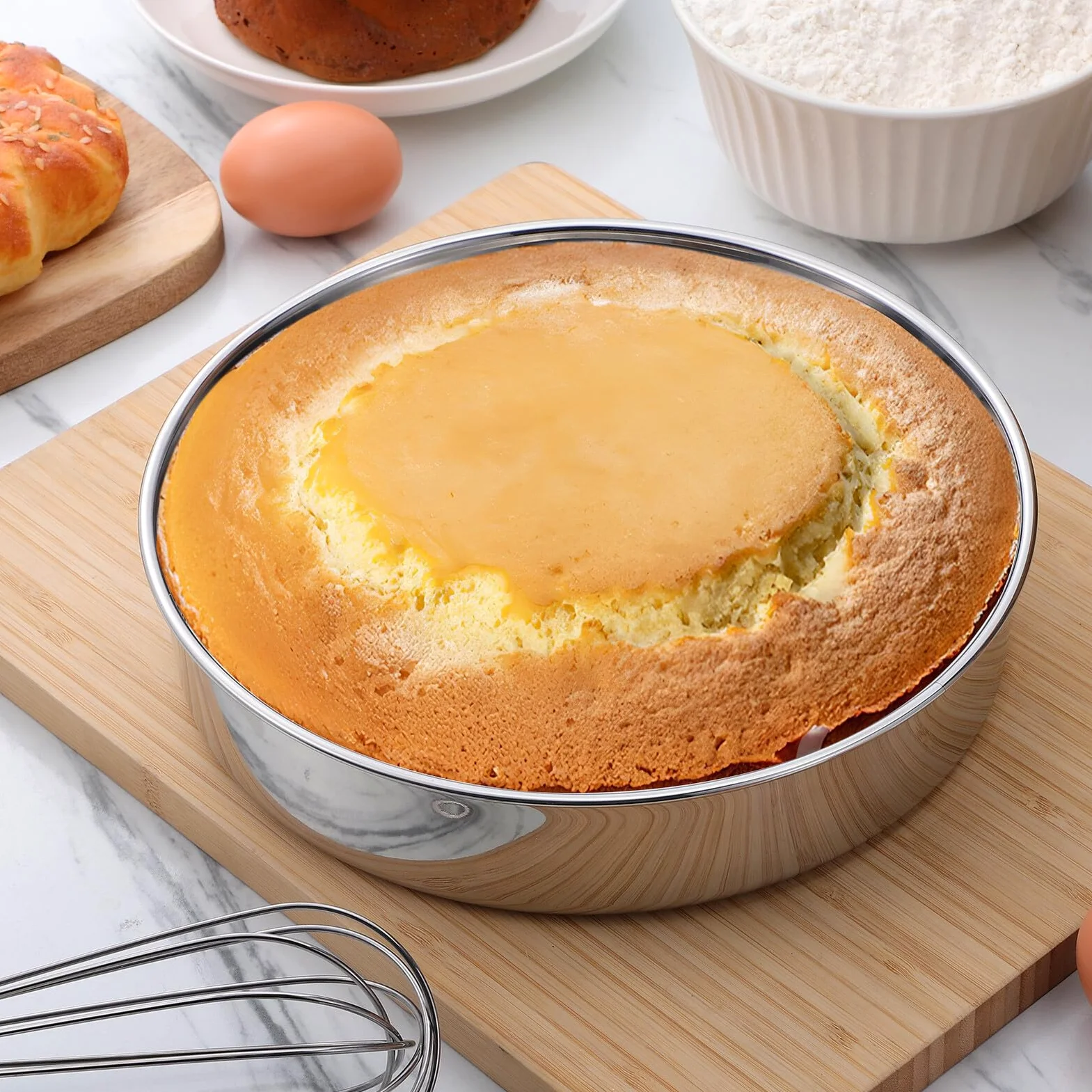 DOITOOL Molde Redondo para Pastel de Acero Inoxidable 24 CM Juego de 2 Moldes Metálicos sin Asas Bandeja para Hornear y Servir Utensilios de Repostería Resistentes y Fáciles de Limpiar