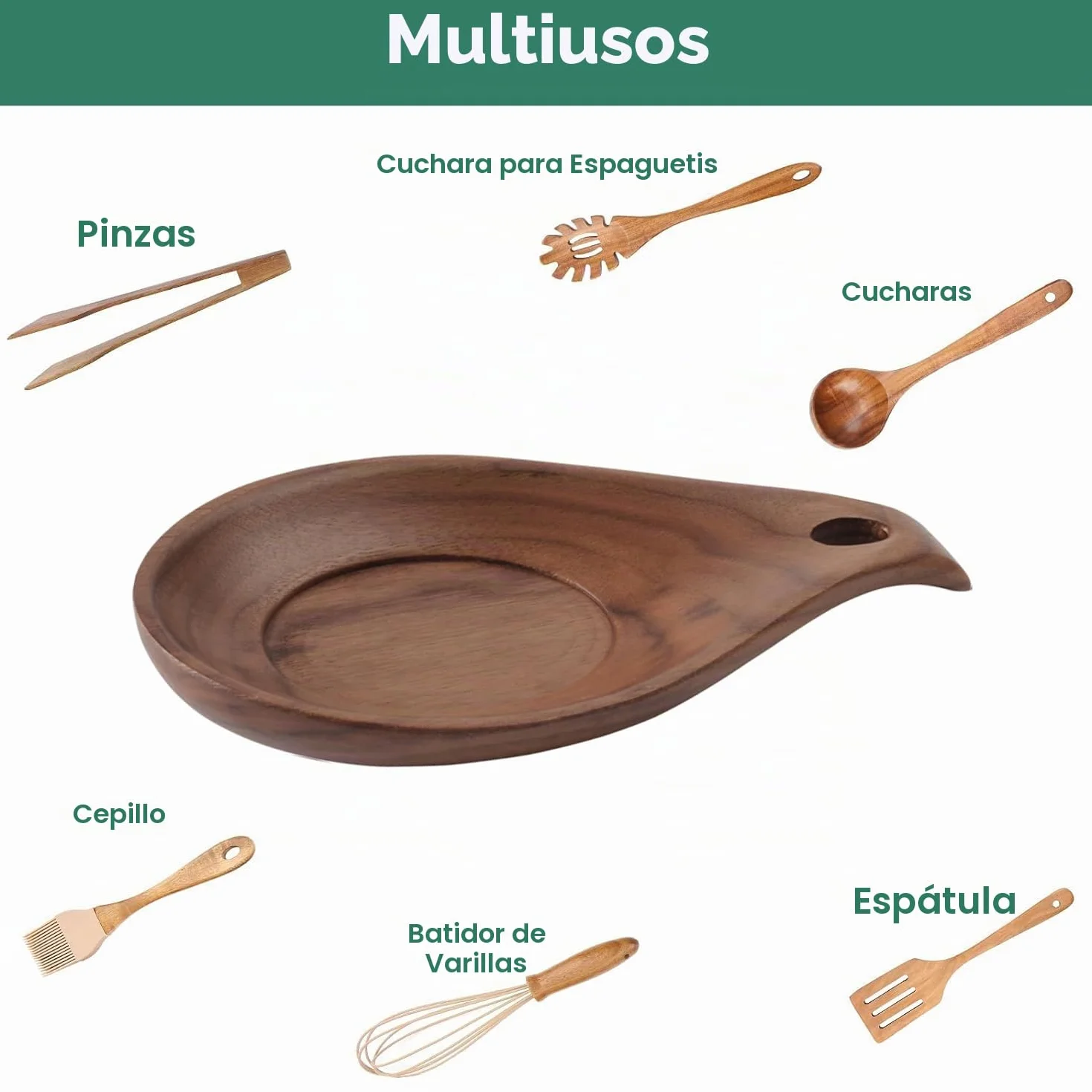Reposa cucharas cocina, Soporte Utensilios de Cocina de Madera, Soporte para Cuchara Resistente al Calor,soporte perfecto para espátulas, cucharas, pinzas y más (nuez-1Pcs, nuez-1Pcs)