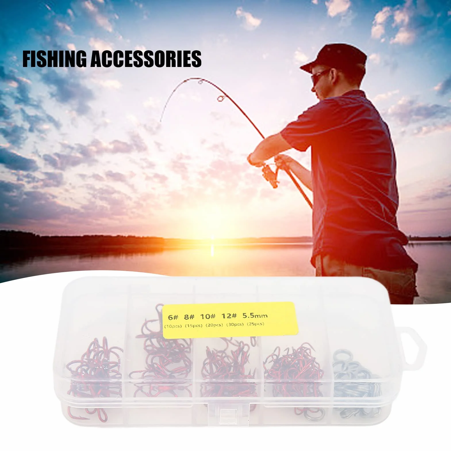 Anzuelos de Pesca Triples de Acero con Alto Contenido de Carbono, Doble Anillo, para Señuelos Cebo en Agua Salada, 100 Uds con Caja