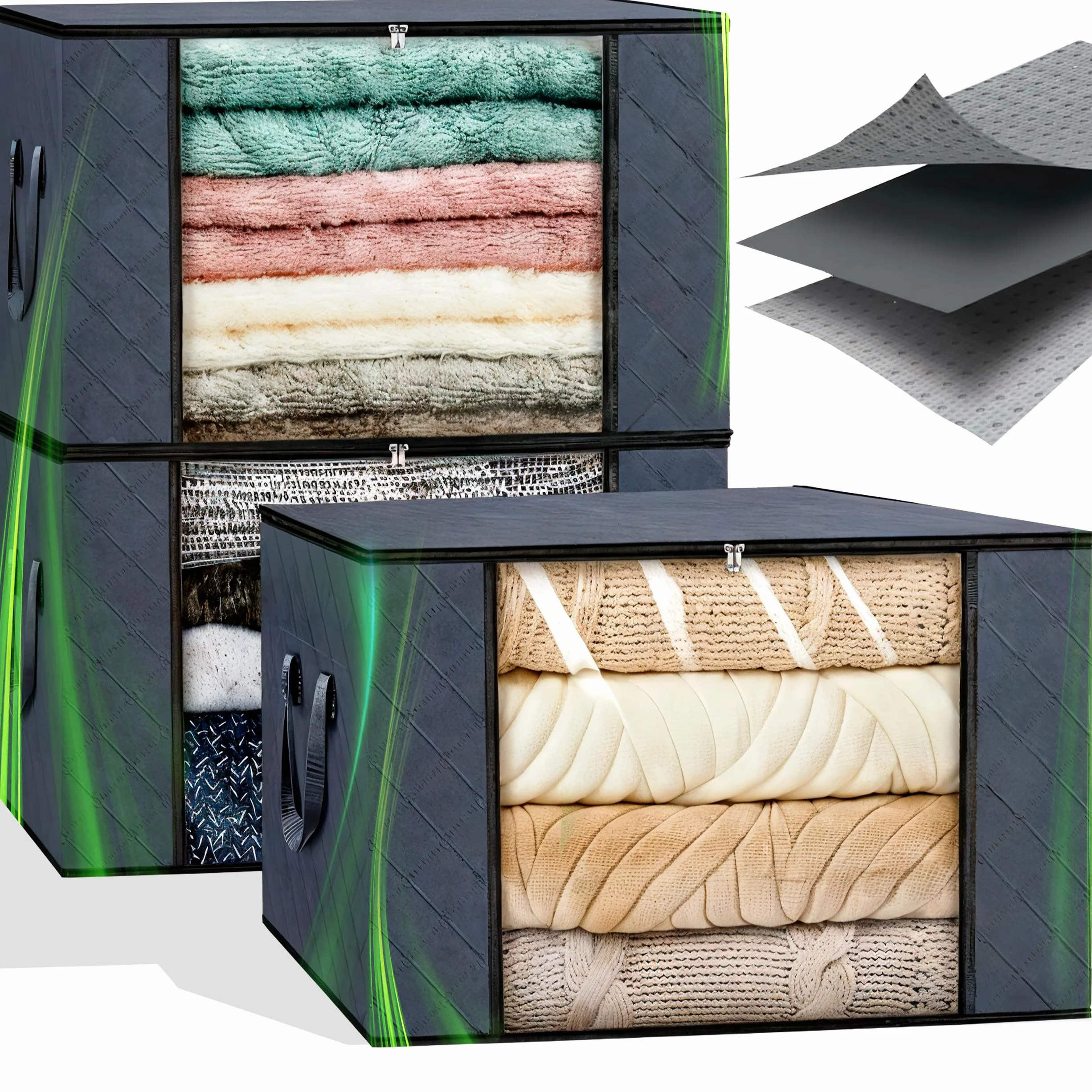 SUPER Organizador Armario | Cajas Almacenaje Ropa PORTÁTIL | PACK DE 3 con 35L | Cajas Almacenaje Ropa PLEGABLE | Bolsas Almacenaje Ropa con Asa Reforzada | para Guardar Ropa, Abrigos, Mantas