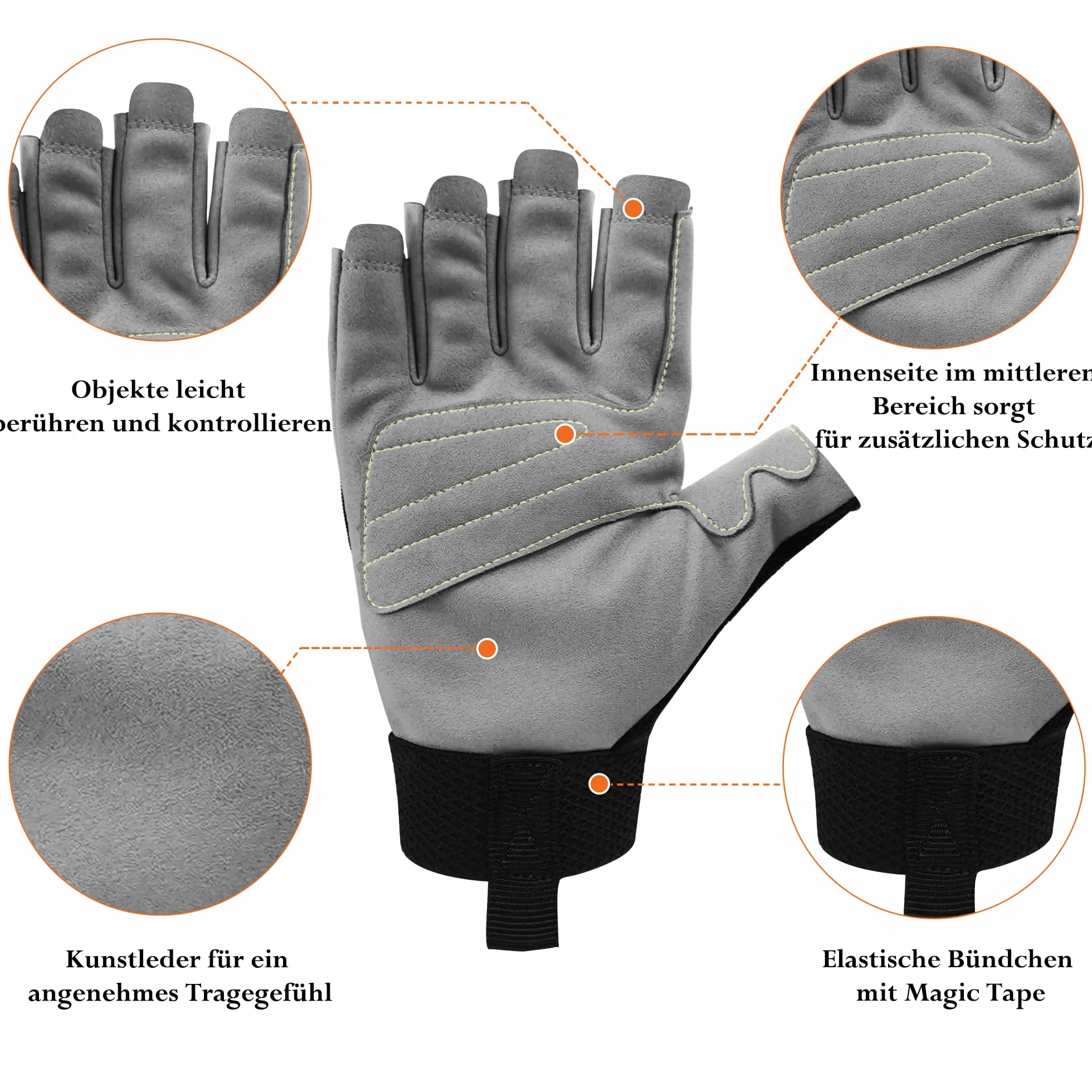 Guantes de escalada con medio dedo, piel sintética, protección contra la abrasión, para rappel y montañismo