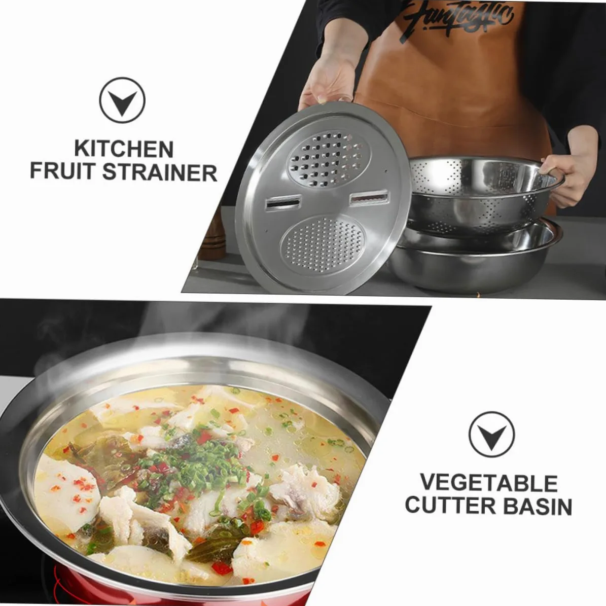 Colador Varios estilos Diseño de Drenaje Acero Inoxidable 3 Piezas de Apto para Lavar Frutas y Amasar Masa, Utensilio Multifuncional para Cocina para Uso Diario