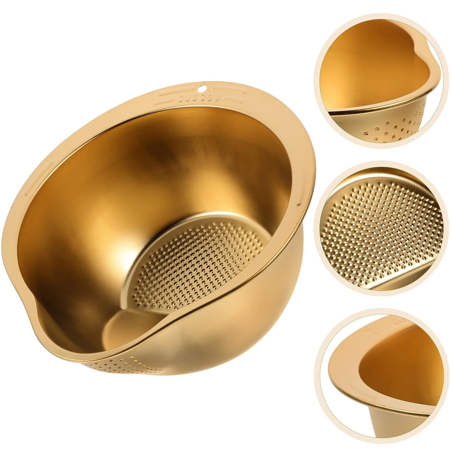 Cesta de Lavado de Acero Inoxidable Dorado para Cocina, Multiusos | Malla Fina, Enjuague de Arroz y Verduras, Superficie Lisa, Elimina Impurezas y Sedimentos, Uso Diario