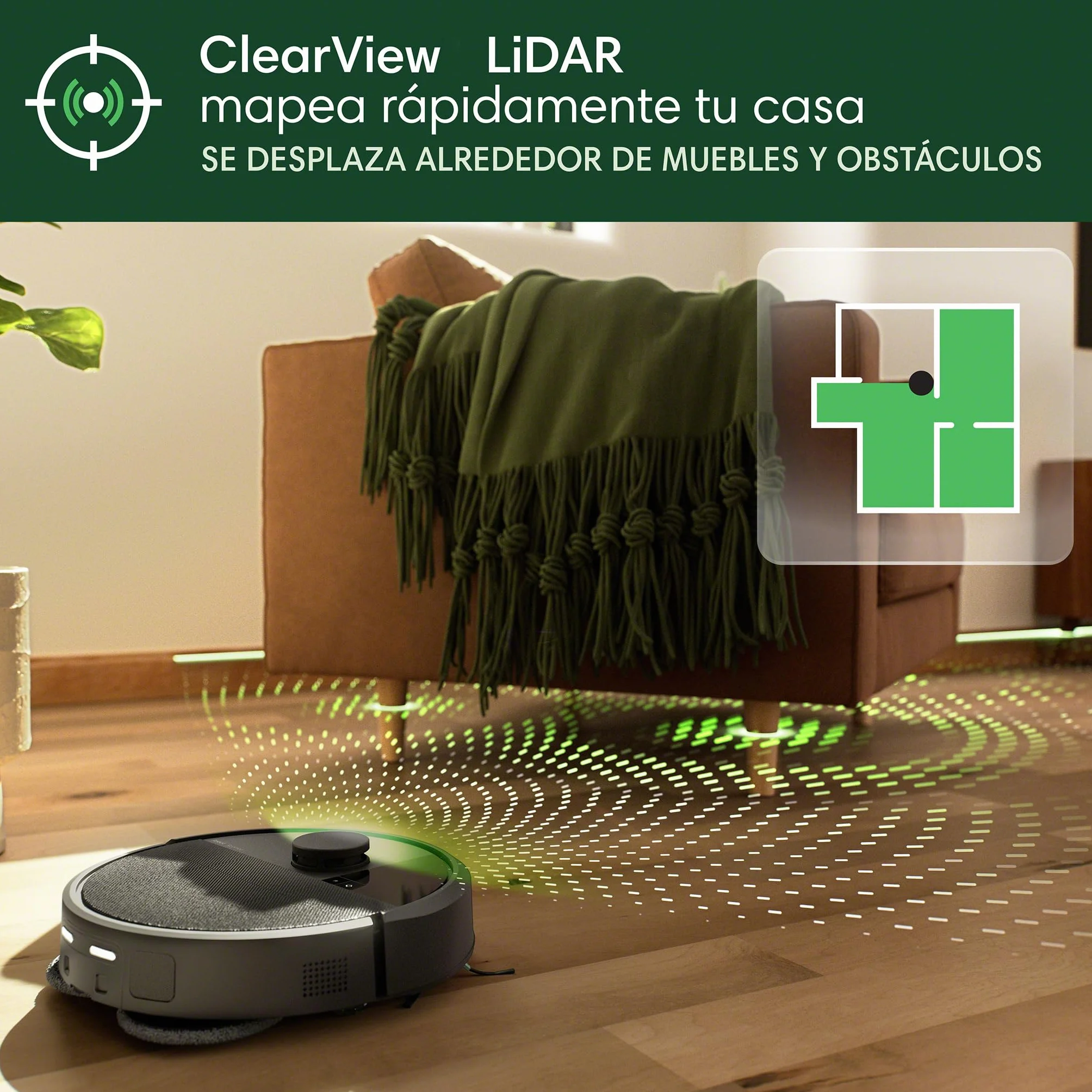 iRobot Roomba Plus 405 Combo con Base AutoWash multifunción y autolimpiable, Lavado y Secado mopas DualClean elevables, Clearview LiDAR, 75 días de autovaciado, Doble fregado con SmartScrub, App_N