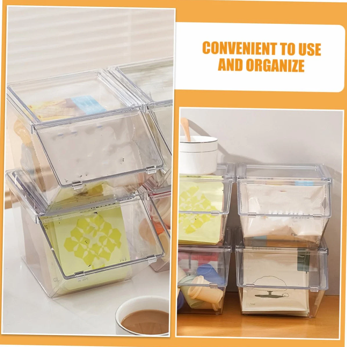LIFKOME Organizador De Bolsitas De Té y Café Acrílico, 4 Piezas, Compacto y Transparente, Resistente y Liviano, Para Cocina y Despensa, Caja Apilable Capacidad Grande