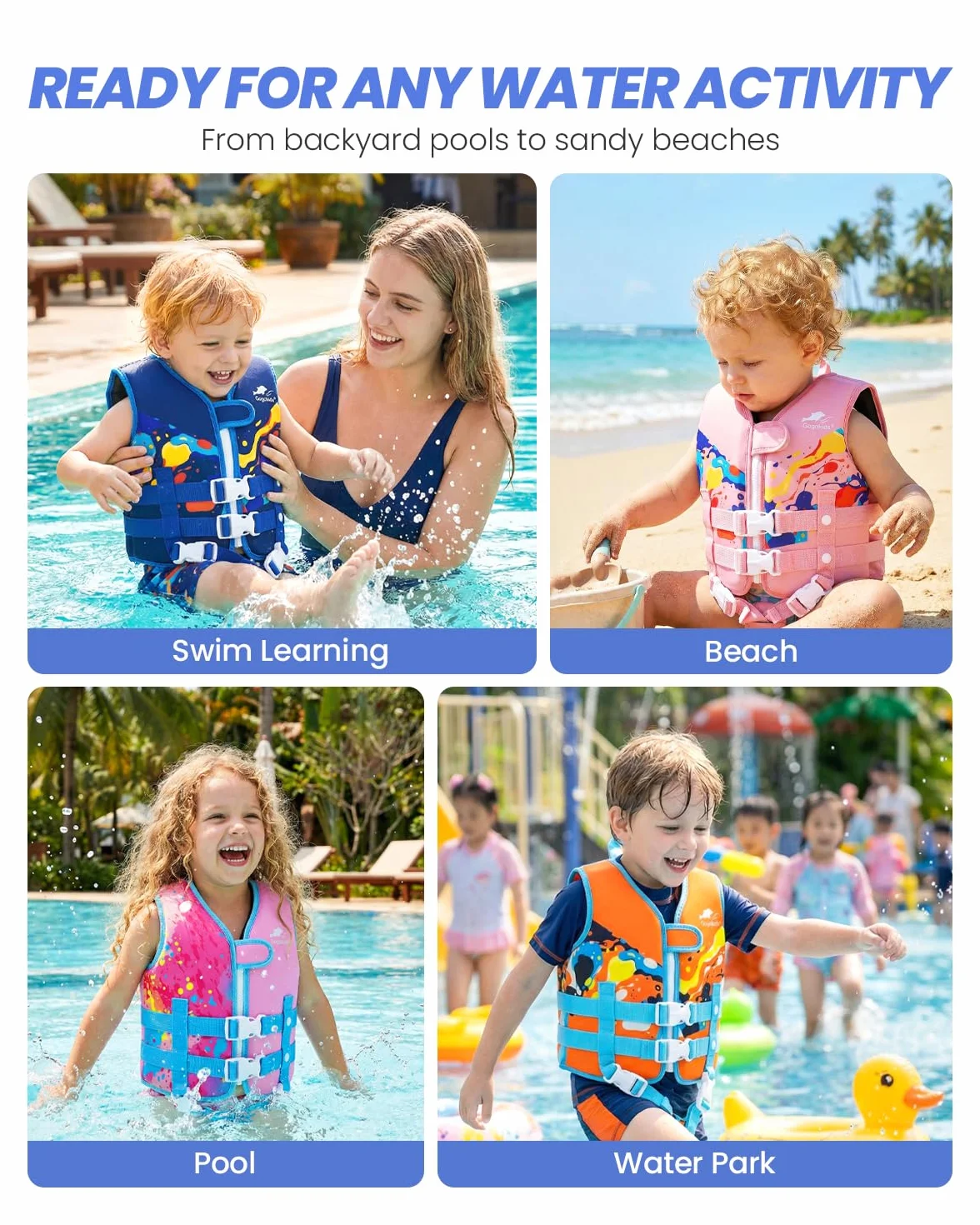 Gogokids Chaleco de Natación para Niños Chaleco Flotador para 1-9 Años Niños Niñas, Chaleco de Piscina con Tirantes Dobles Ajustables, Chaleco de Natación de Flotabilidad Fuerte para Aprender a Nadar