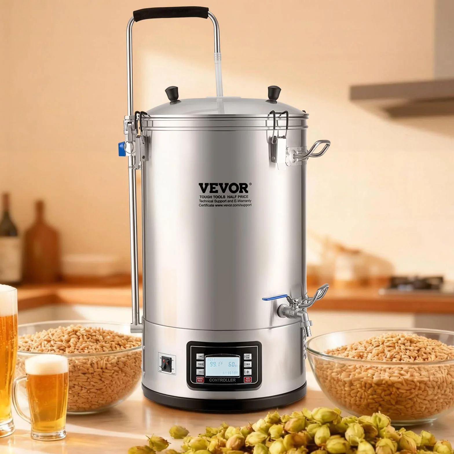 VEVOR Destilacion para Alcohol 30 L Olla De Acero Inoxidable para Cerveza 100-2500 W Destilacion para Alcohol 42 x 35,5 x 82 cm Pantalla LCD con Múltiples Funciones, Bomba de Circulación para Cocina
