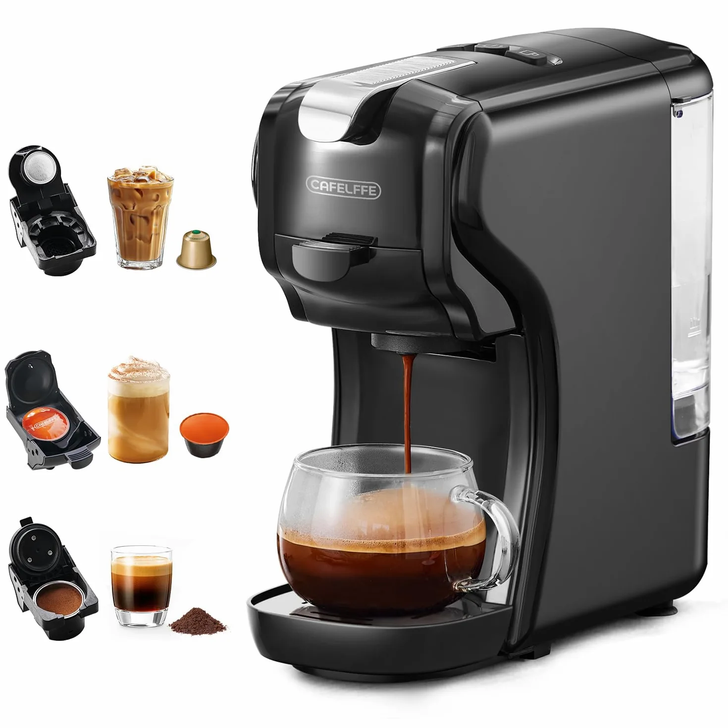 CAFELFFE MK-611 Cafetera de cápsulas 3 en 1, altura de taza ajustable, máquina de café espresso caliente/frío para uso doméstico/oficina, compatible con máquinas de café NES Original/DG/Ground