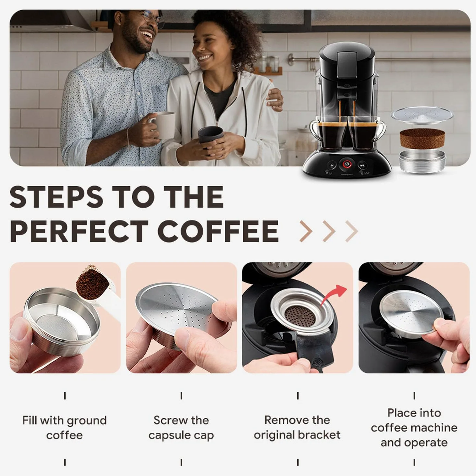 FLEXMAN Cápsula de Café Recargable, Cápsulas de Café Recargables de Acero Inoxidable para Preparar Espressos para HD7801, Cápsulas para Máquinas Café con Cepillo y Cuchara