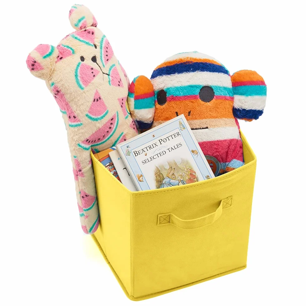 EZOWare Juego de 6 Cubos de almacenamiento de tela plegables con asas, 26.7 x 26.7 x 27.8 cm, Amarillo