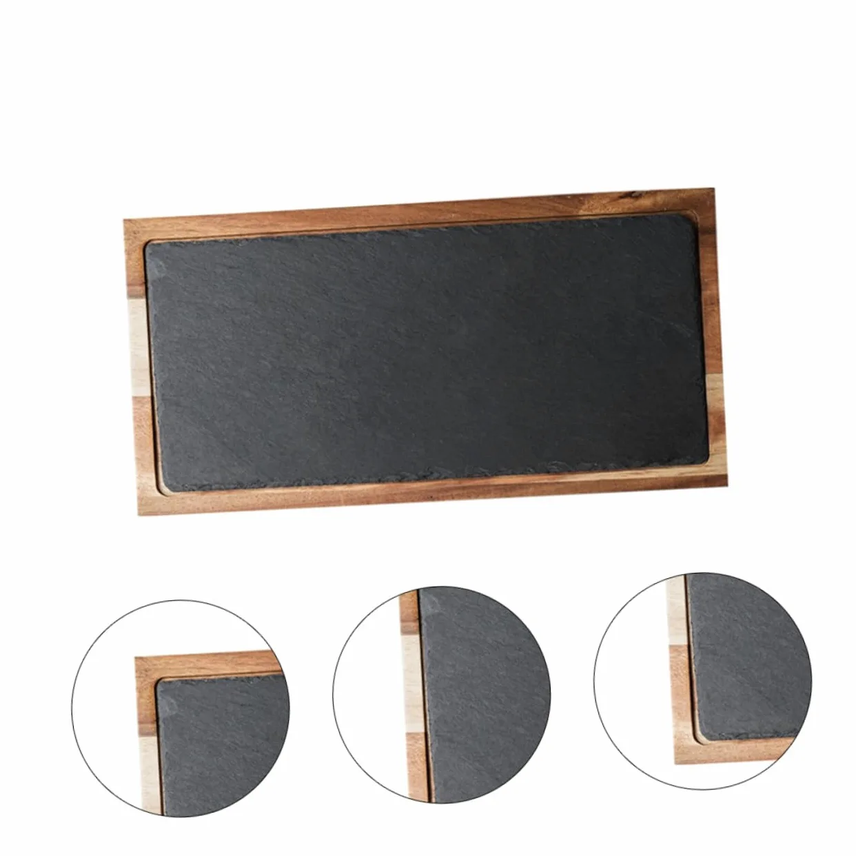 Plato de degustación multifuncional de madera de acacia negra, pizarra natural, para presentaciones de sushi y uso en restaurantes.