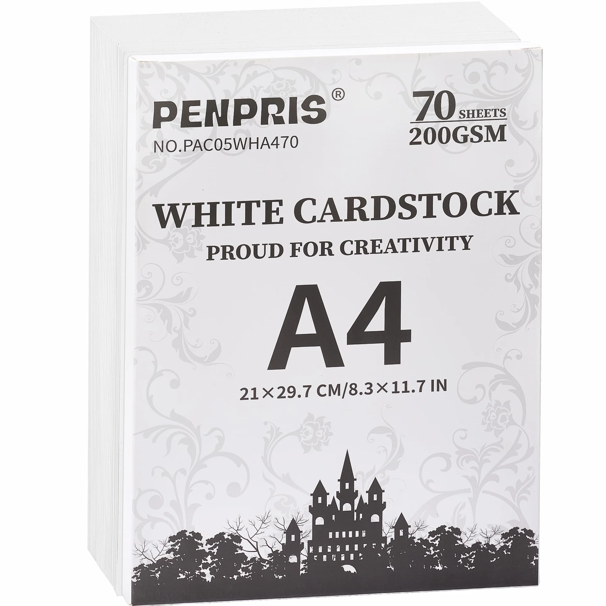 Papel de cartón blanco A4 – 70 hojas 200 g/m²/75 lb, grueso a doble cara para impresora, fabricación de tarjetas, bricolaje, scrapbooking PAC05WHA470